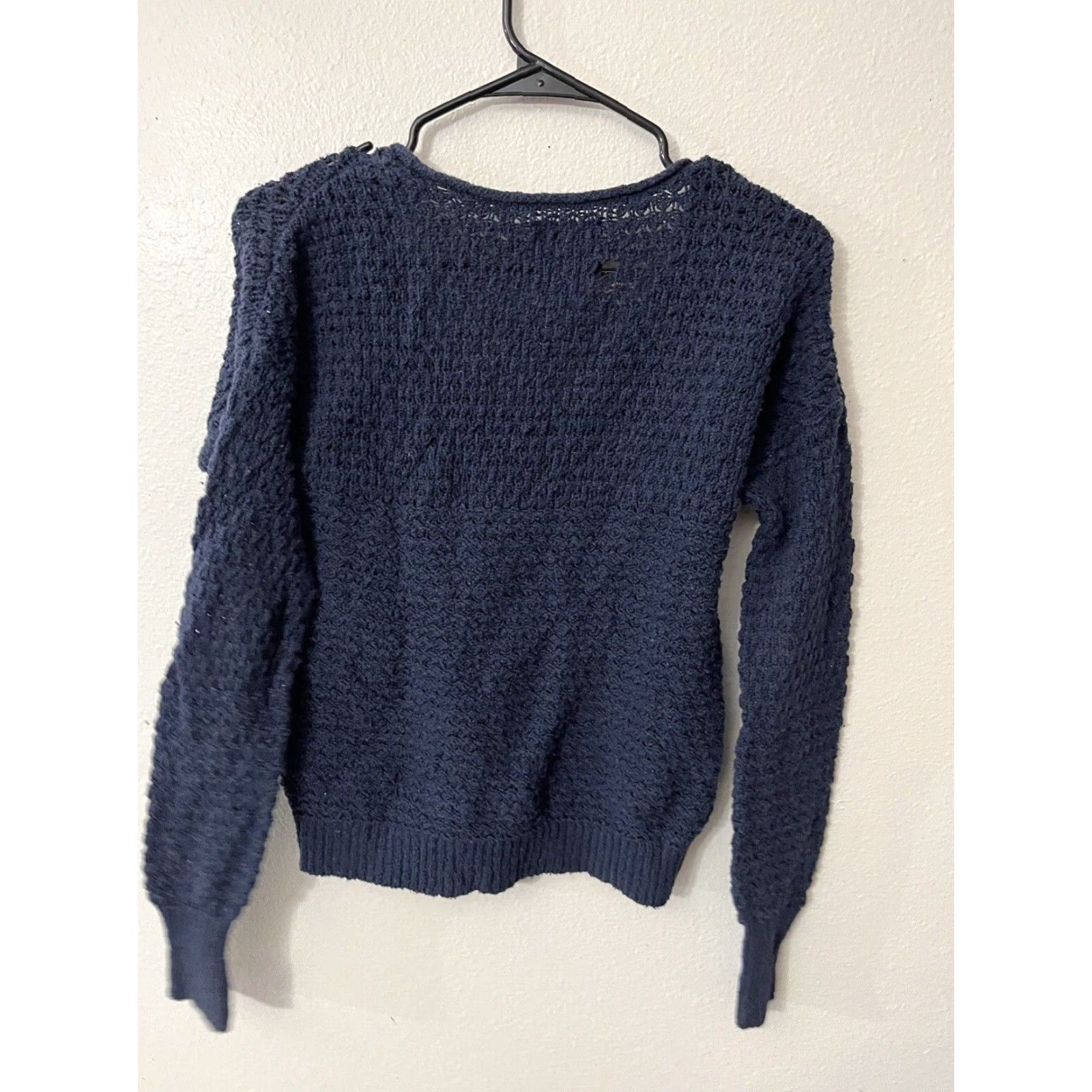 Abercrombie & Fitch VINTAGE Abercrombie & Fitch Sweater Womens XS Navy Open Knit Pullover Long Sleeve Round Neck Casual Knitwear Blue 90s Womens Size XS / US 0-2 / IT 36-38 - 2 Thumbnail