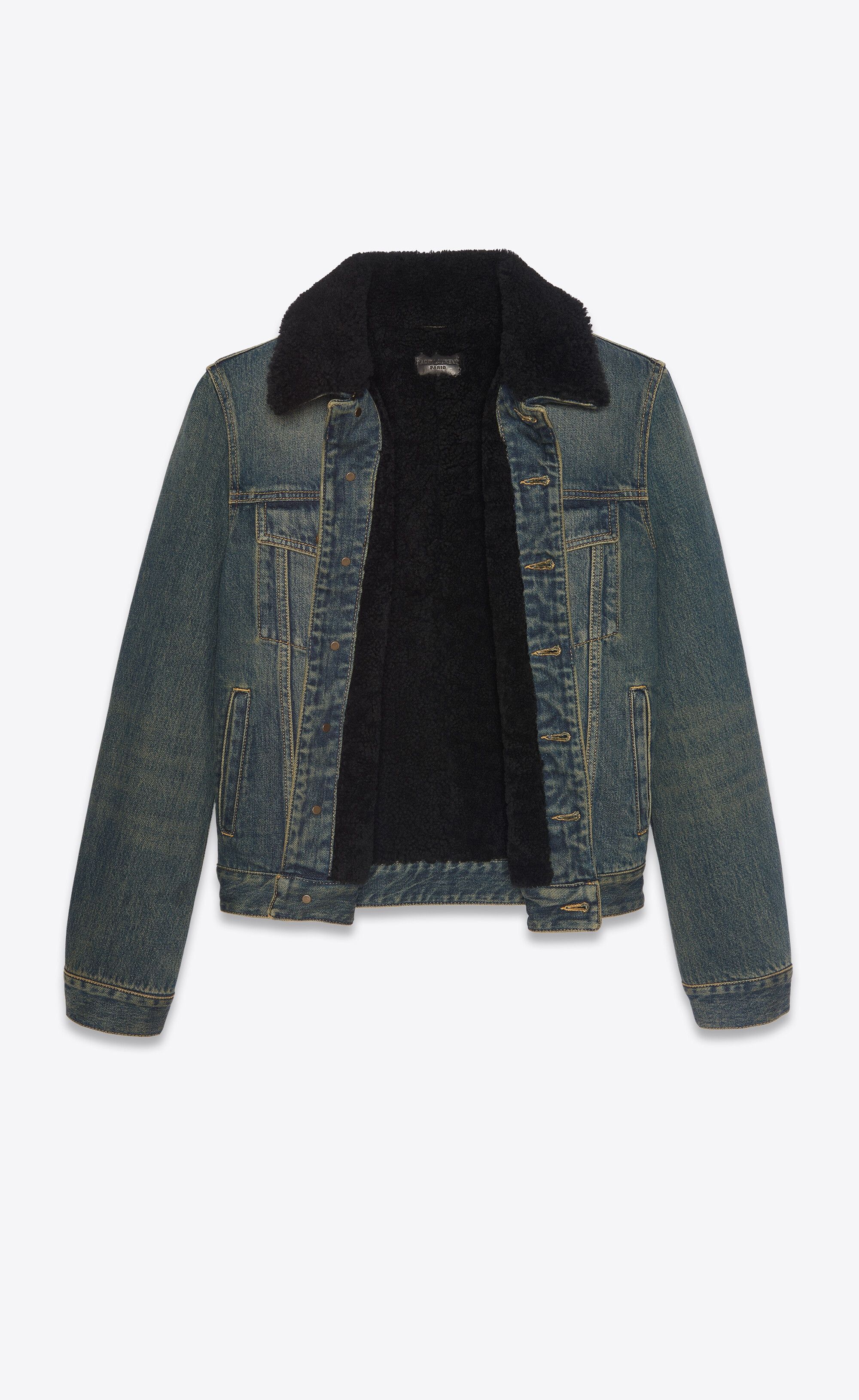 Saint Laurent Paris o1bcso1str0125 Jacket With Shearling In Dark Dirty in Blue Size US L / EU 52-54 / 3 - 2 Thumbnail