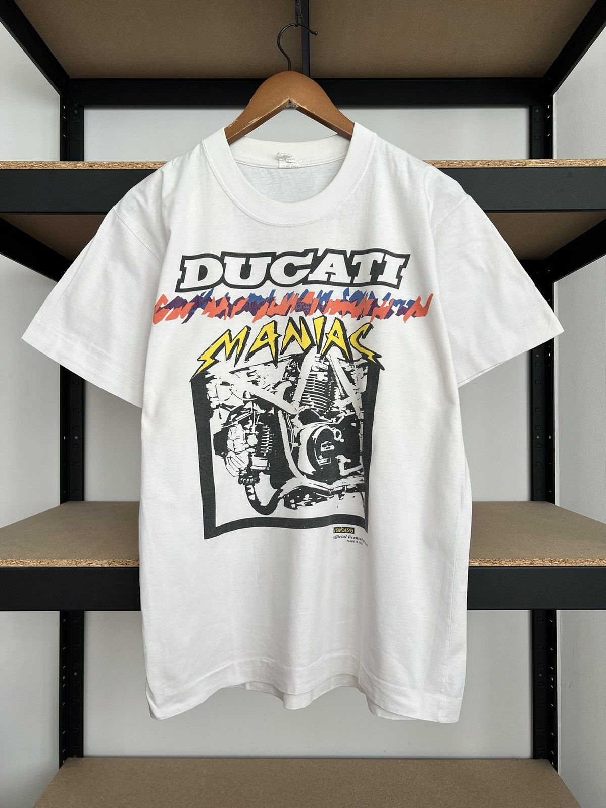 Vintage Vintage 90s Ducati Maniac Motorcycle Bike Racing White Tee Size US L / EU 52-54 / 3 - 1 Thumbnail