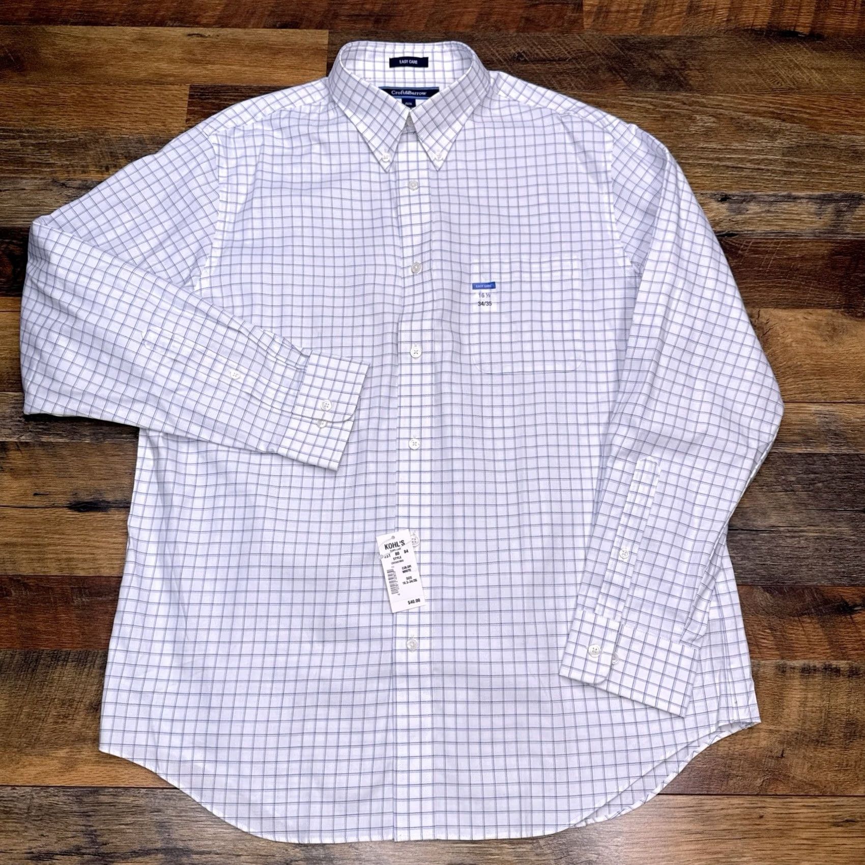 Croft & Barrow Croft & Barrow Shirt Mens 16.5 34/35 White Grid Check Button-Up Easy Care Regular Long Sleeve Classic Knit Cotton Casual Workwear Size US XL / EU 56 / 4 - 2 Thumbnail