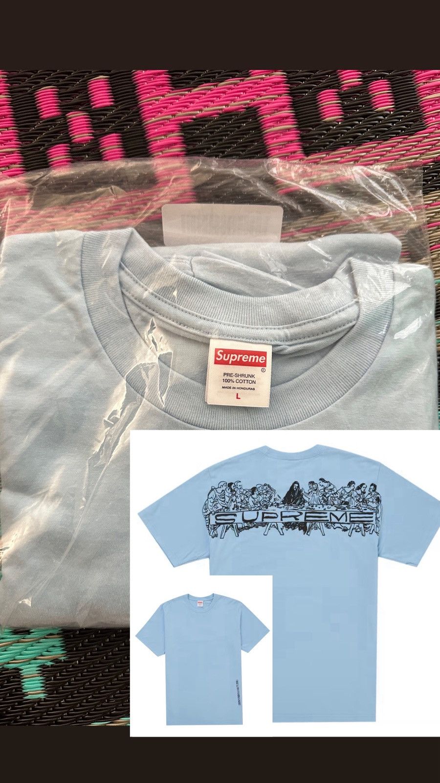 Supreme (NEW) Supreme Supper Tee (Size L, Powder Blue) | Grailed