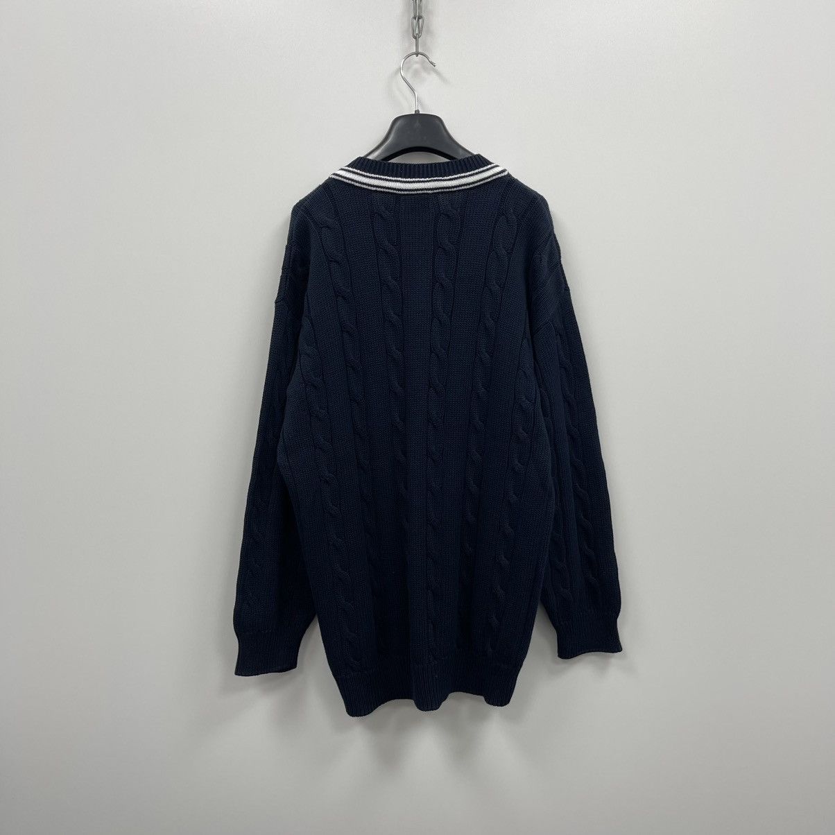 Lacoste Lacoste Sport Cotton Cable Knit Vintage V-Neck Sweater Navy Size US XL / EU 56 / 4 - 3 Thumbnail