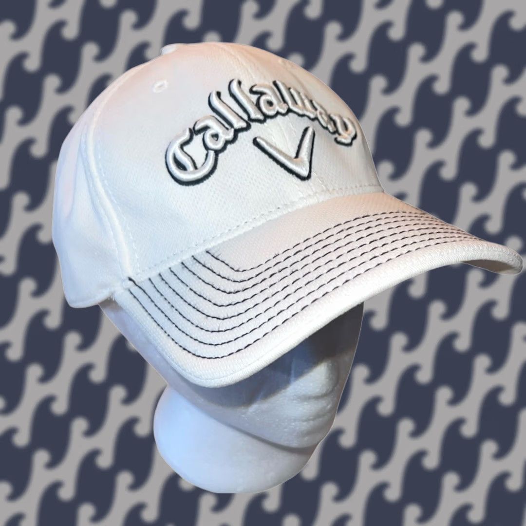 New Era VINTAGE Callaway New Era Medium-Large Hat Cap Golf White Embroidered Stained Headband Mens Size ONE SIZE - 1 Thumbnail