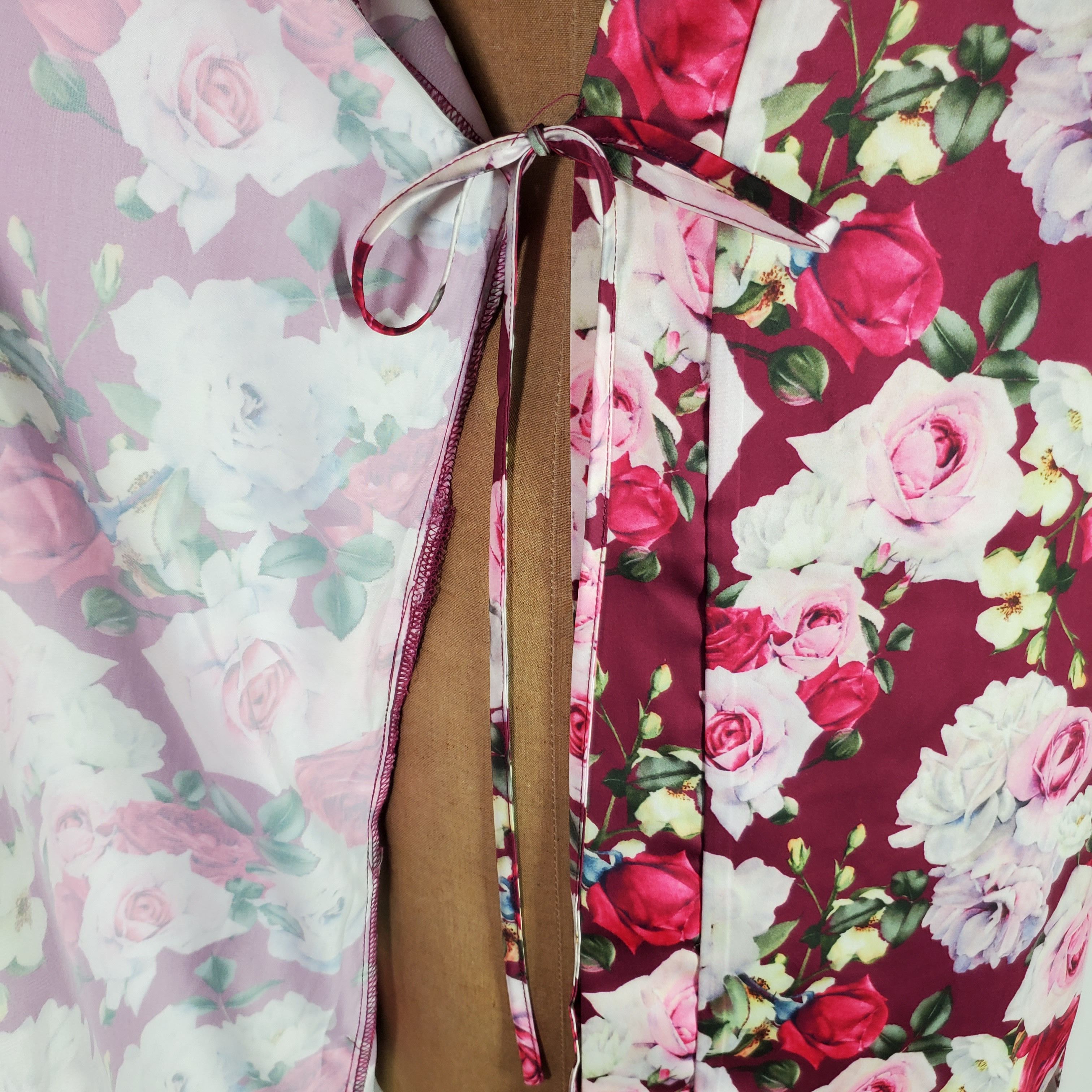 Other Flora Nikrooz Size M/L Robe Satin Rose Floral Pink Burgundy Size ONE SIZE - 5 Thumbnail