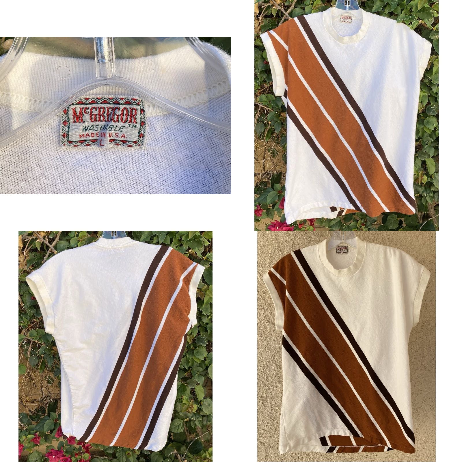 McGregor VINTAGE McGregor T-Shirt Diagonal Stripe Sleeveless Crew Neck Mens L Made In USA 1960s Retro Sports Size US L / EU 52-54 / 3 - 10 Thumbnail