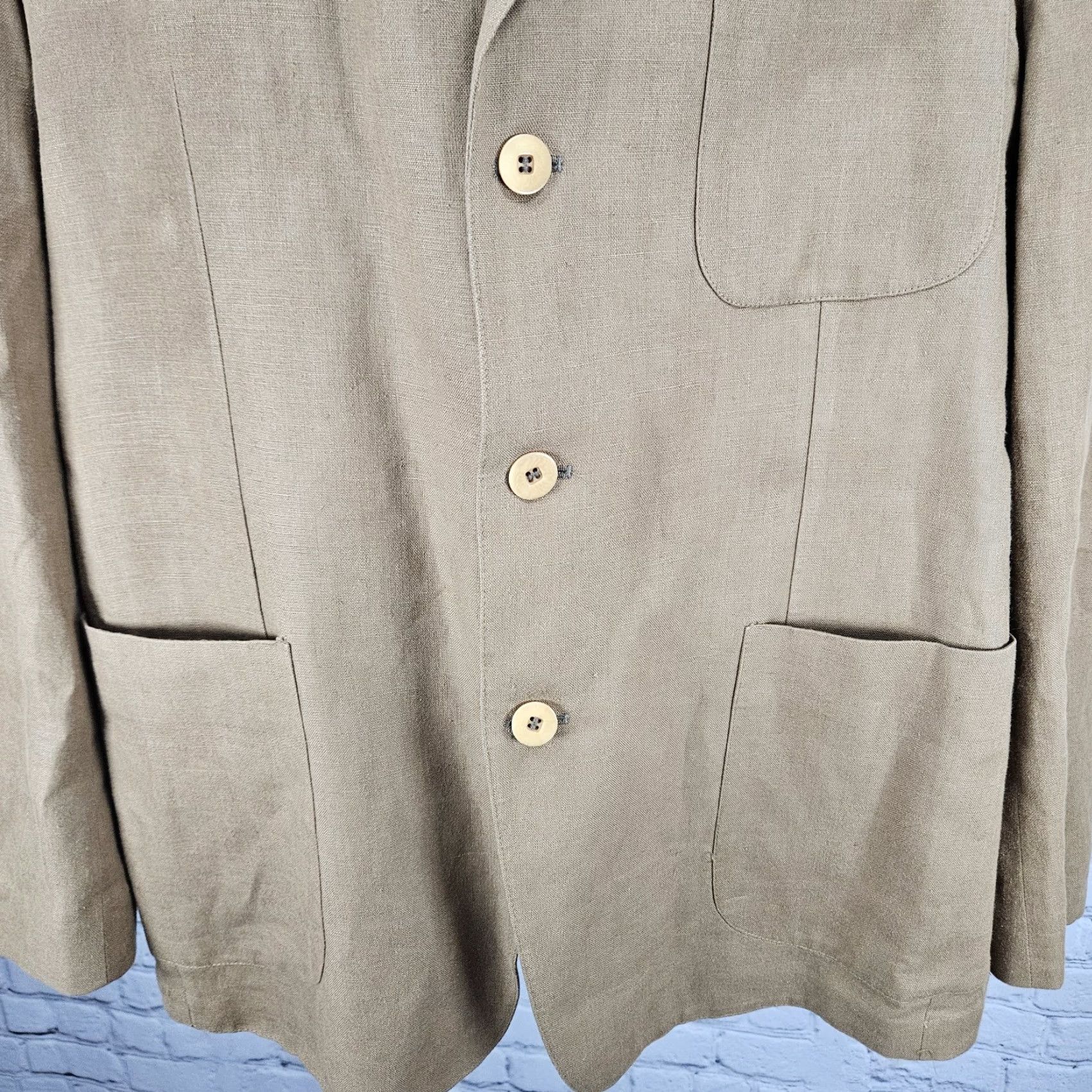 Vintage VINTAGE Barry Bricken Weekend Brown 100% Linen Sport Coat 42R Blazer Notch Lapel 3-Button Vented Shirt Jacket Mens Size 42R - 6 Thumbnail