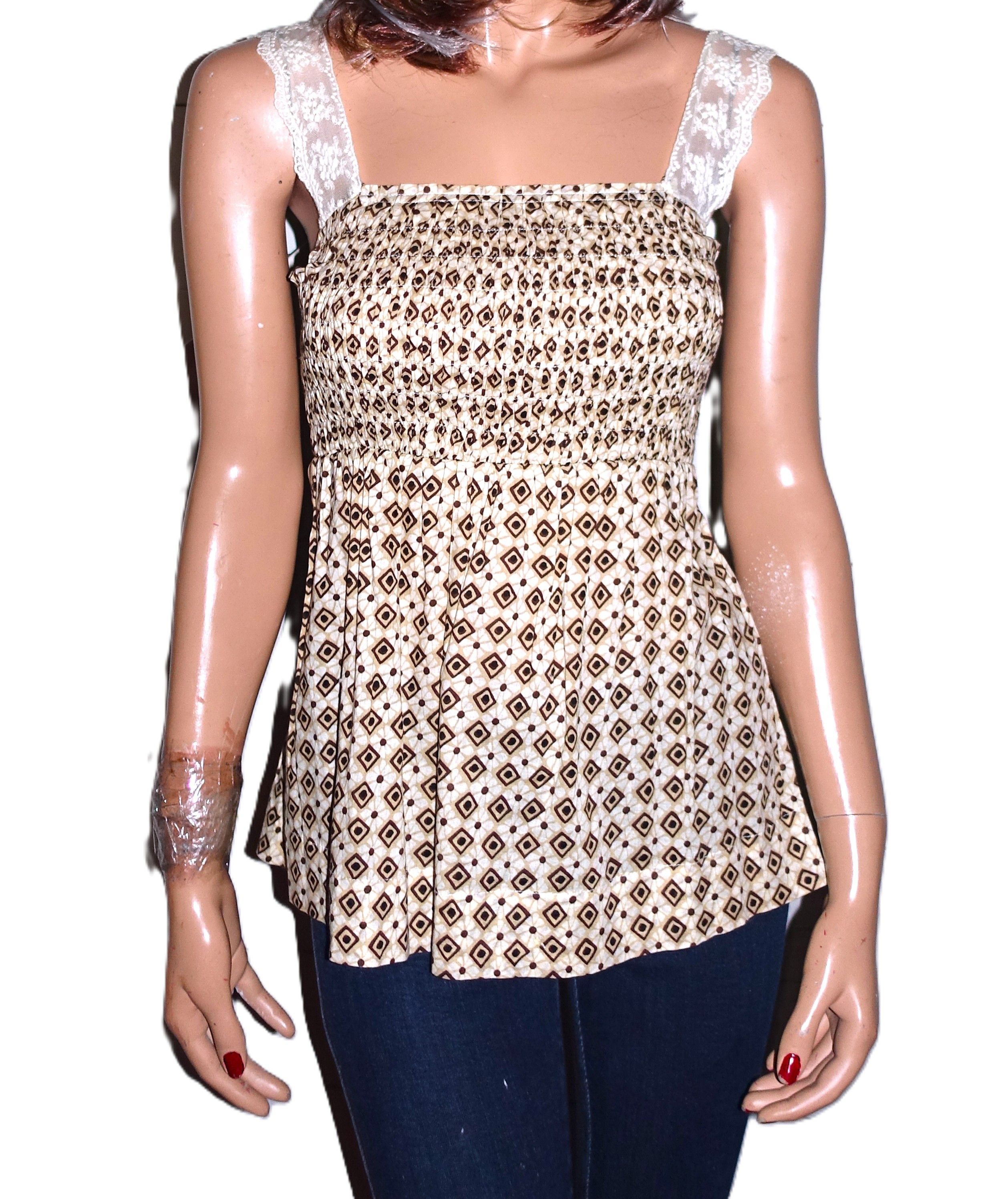 Other Lolita Brown Beige Crinkle Boho Tank Top S Size S / US 4 / IT 40 - 1 Thumbnail
