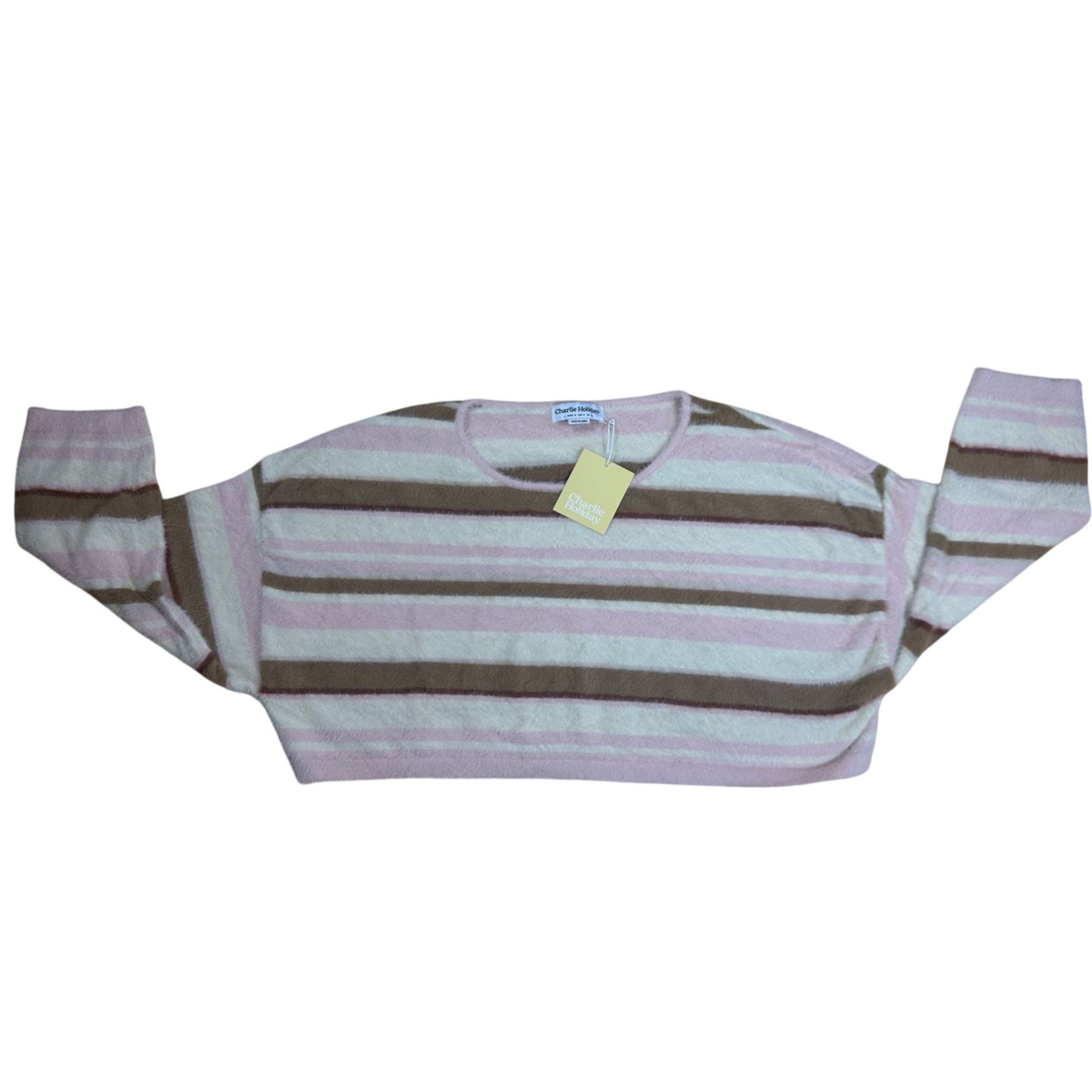 Other Charlie Holiday Fuzzy Striped Knit Crop Top Long Sleeve Soft Size S / US 4 / IT 40 - 3 Thumbnail