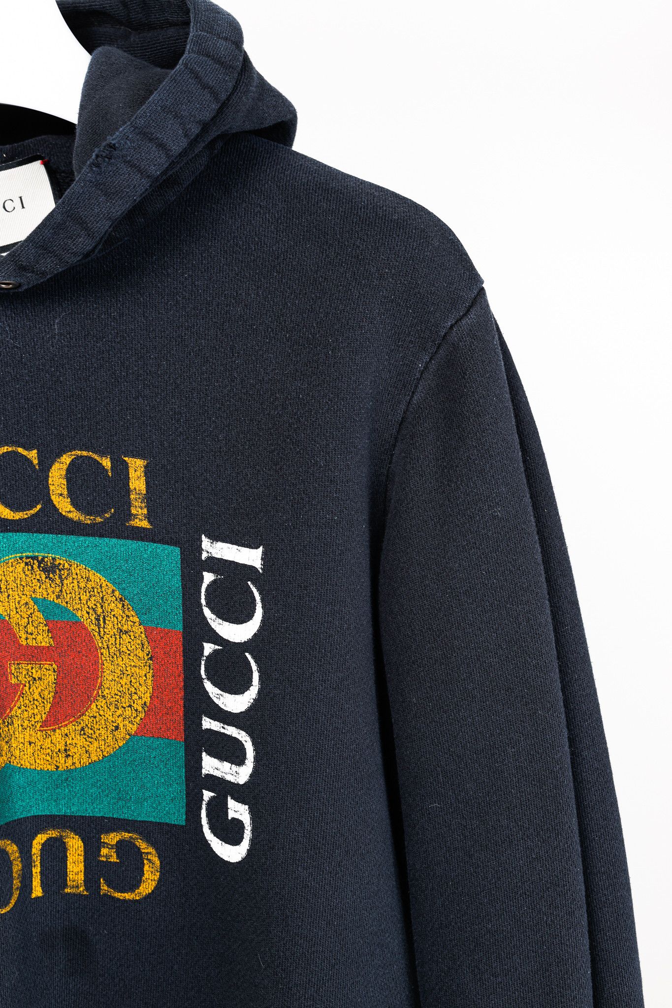 Gucci Gucci Black Distressed-Effect Logo-Print Cotton Hoodie Size US XS / EU 42 / 0 - 6 Thumbnail