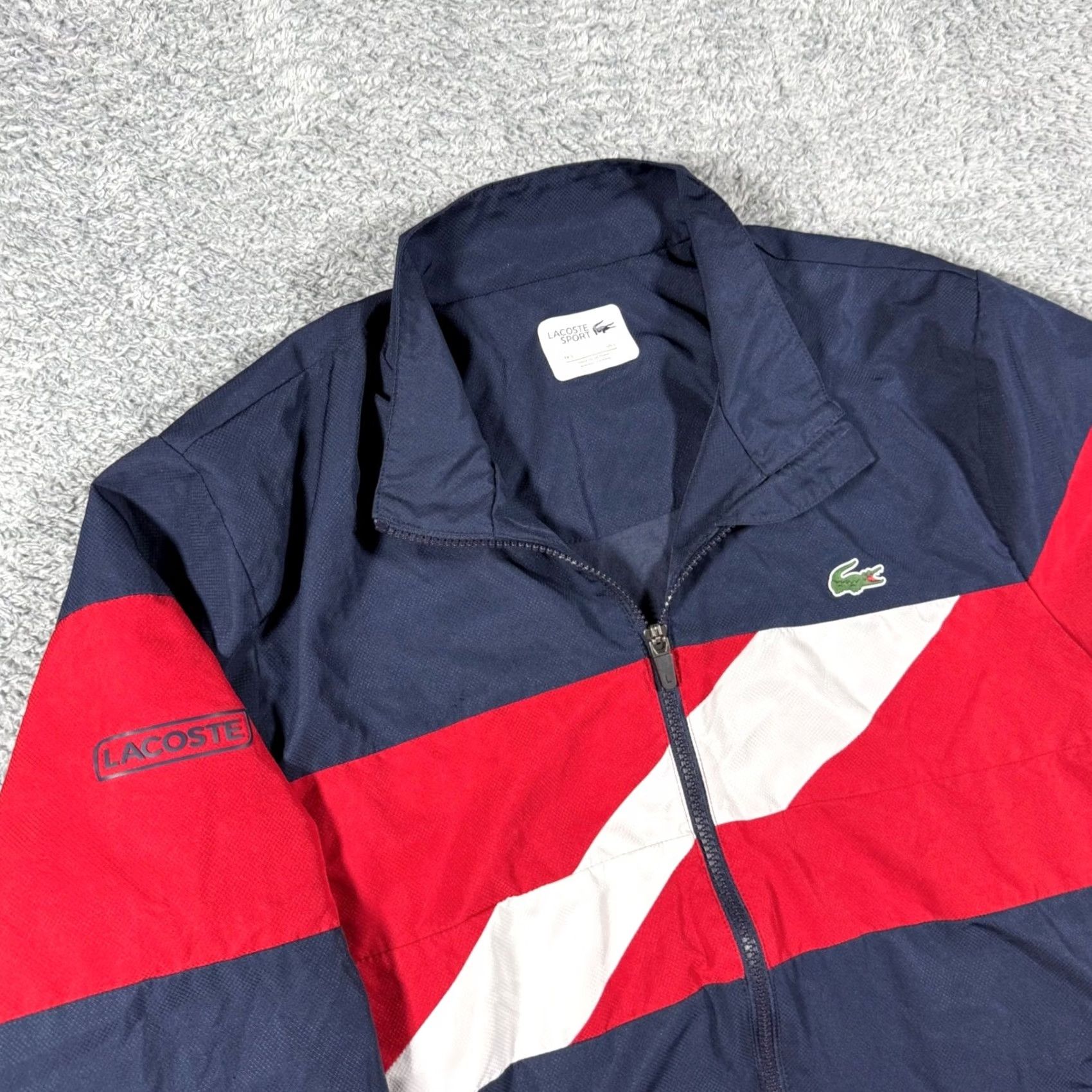 Lacoste Lacoste Multicolor Windbreaker Jacket Men Large Navy Red Colorblock Zip Full Zip Lightweight Pockets Logo Embroidered Size US L / EU 52-54 / 3 - 2 Thumbnail