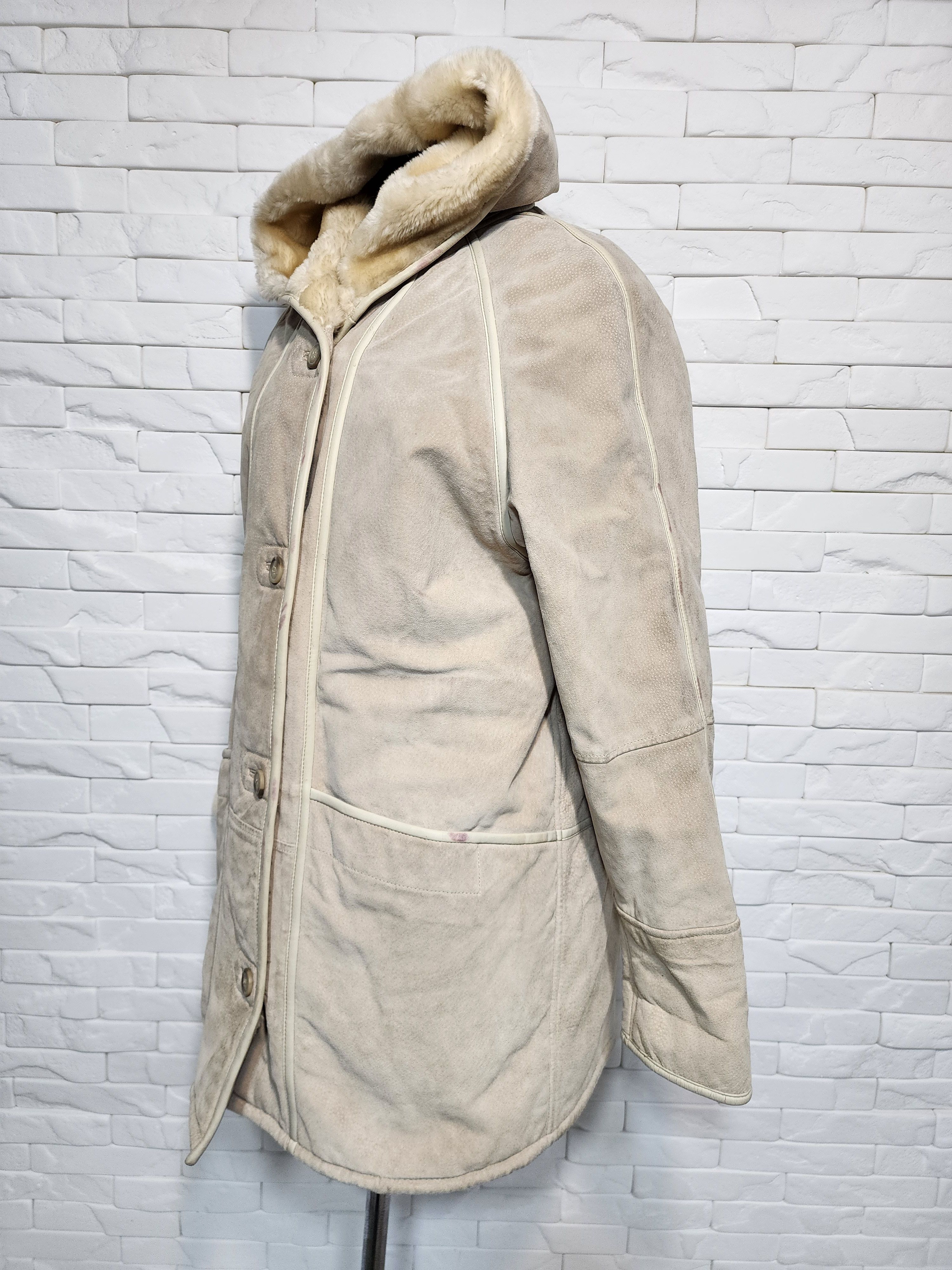 Genuine Leather Women's Beige Hooded Fur Jacket Size XXL / US 16-18 / IT 52-54 - 2 Thumbnail