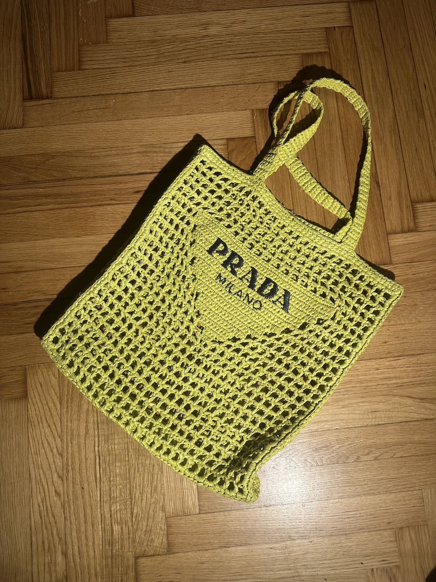Prada PRADA crochet raffia triangle logo tote bag - lime green Size ONE SIZE - 1 Thumbnail