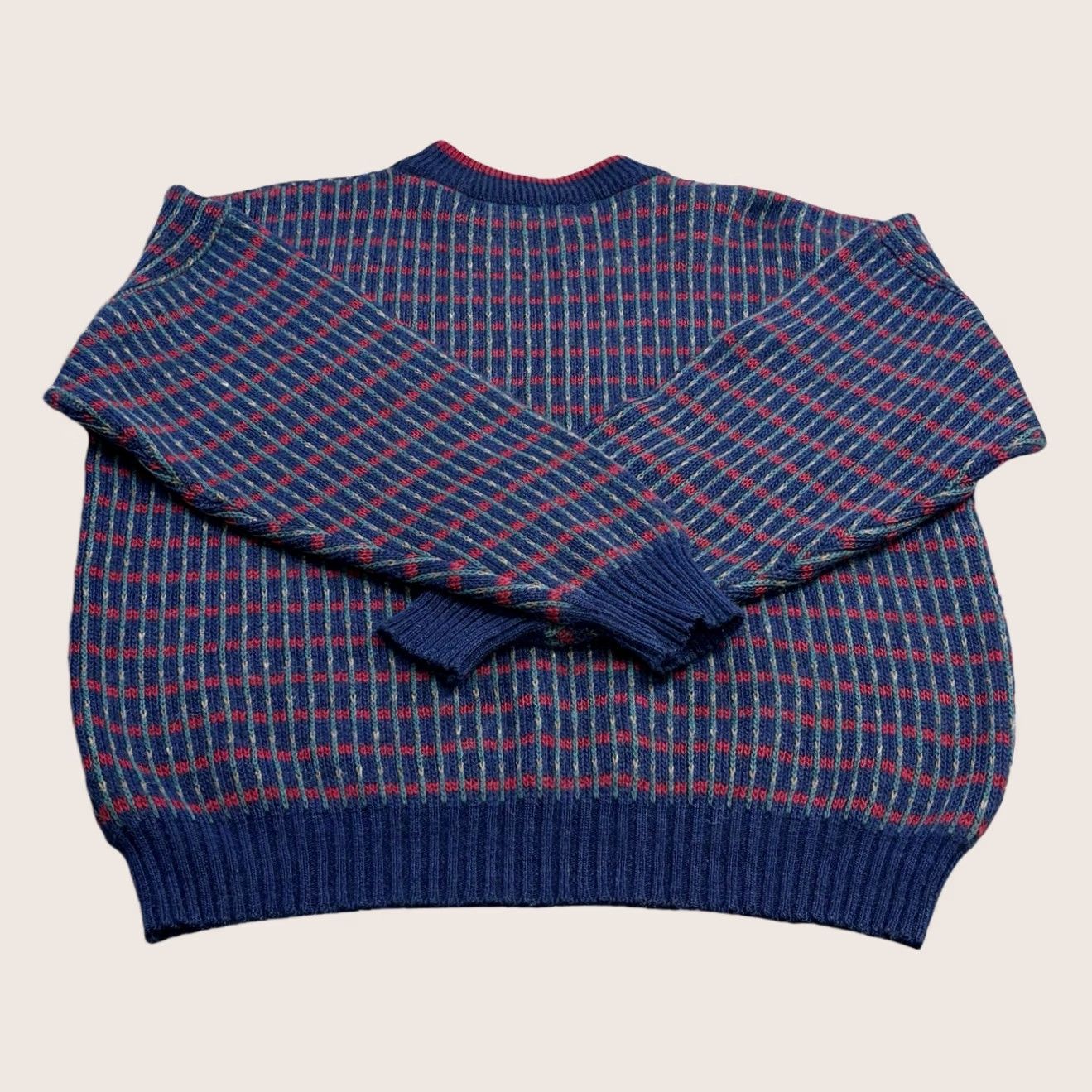 Vintage VINTAGE Karrson Norway wool blend chunky knit jumper XL Mens blue green red Crew Neck Jumper Mens 90s Retro Pattern Pullover Wool Blend Knit Size US XL / EU 56 / 4 - 1 Thumbnail