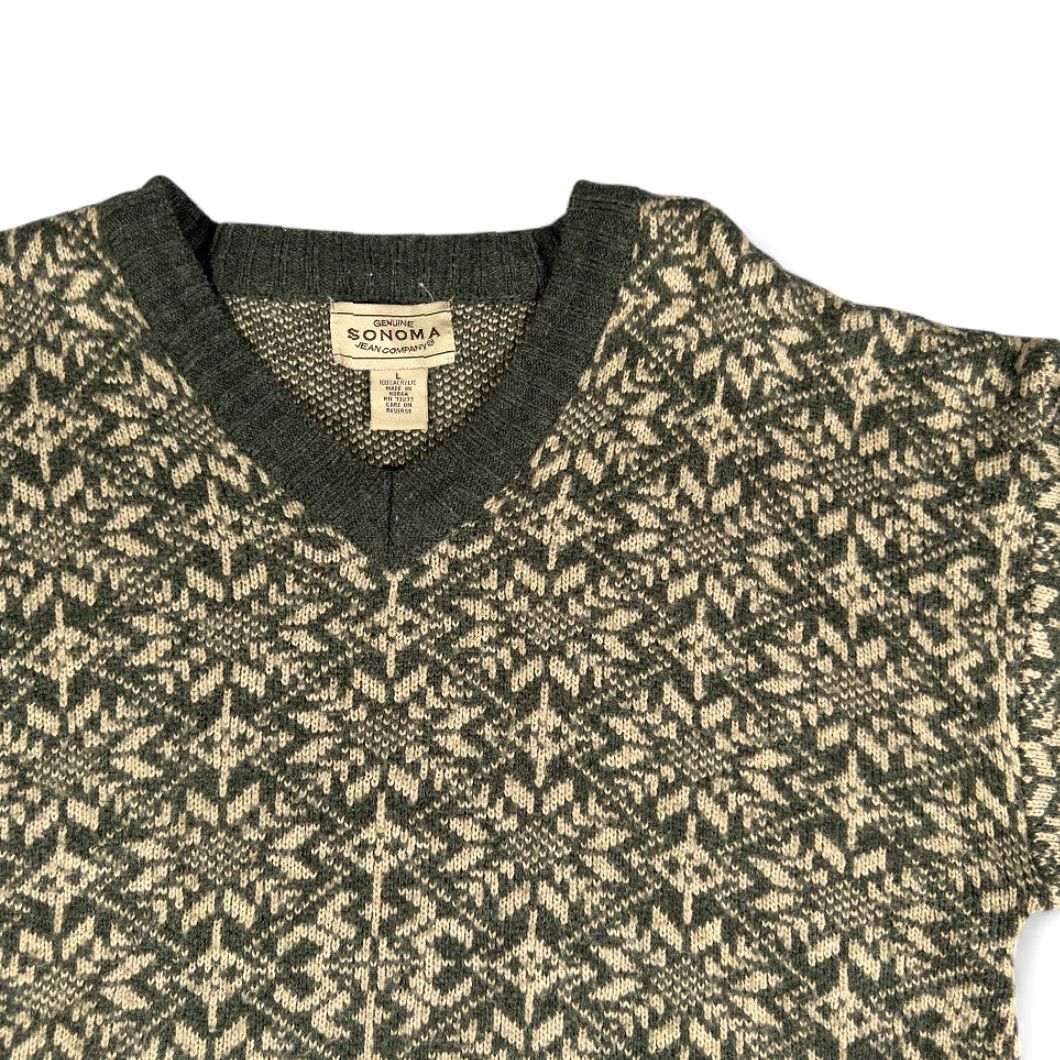 Vintage VINTAGE Sonoma Sweater Womens LARGE Green Black Nordic Knit Snowflake V Neck 90s Size L / US 10 / IT 46 - 3 Thumbnail