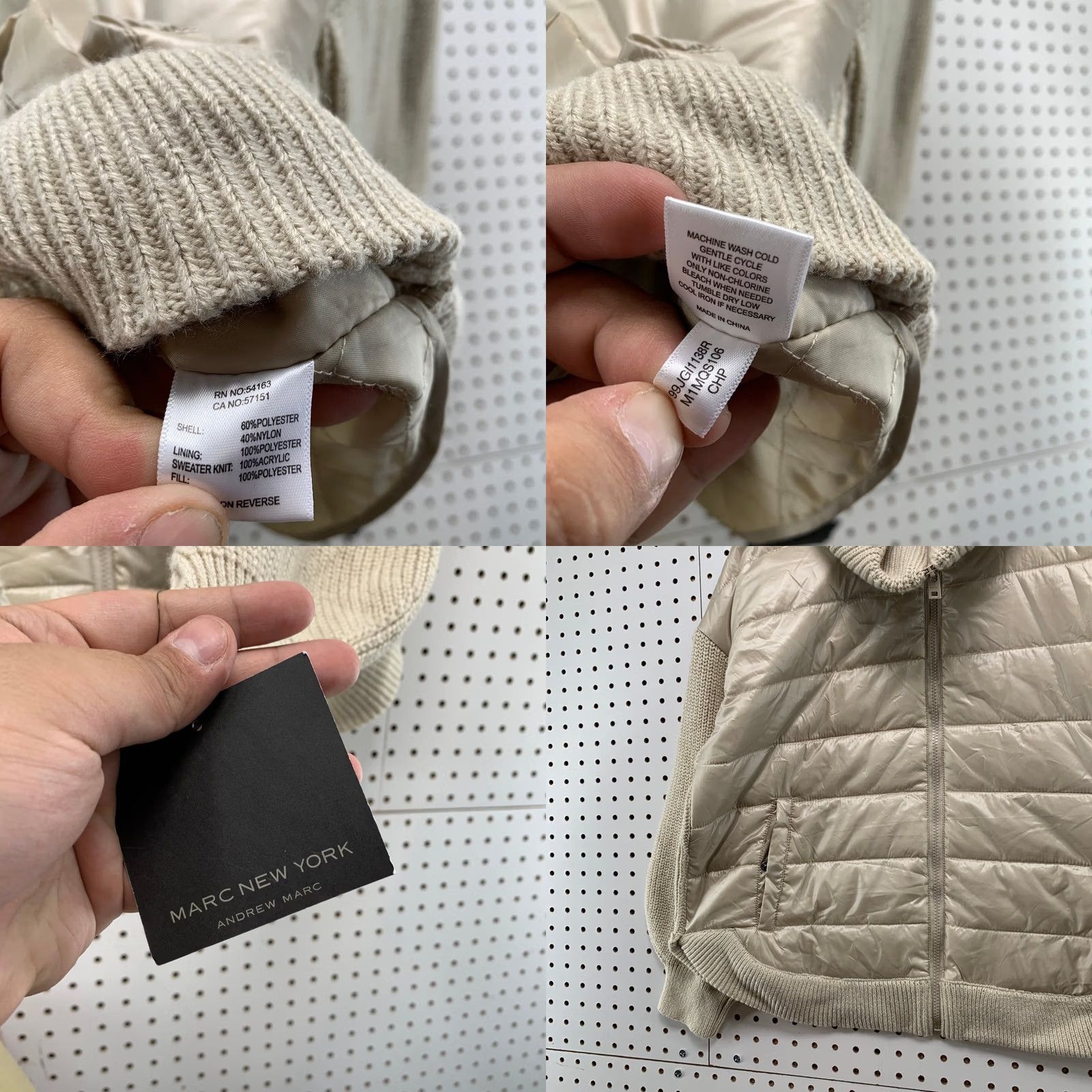 Vintage Marc New York Puffer Jacket Womens XL Beige Knit Collar Sleeves NWT Size XL / US 12-14 / IT 48-50 - 8 Thumbnail