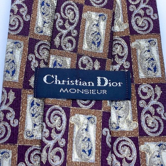 Dior Vintage Christian Dior Silk Brown Paisley Pattern Tie Size ONE SIZE - 5 Thumbnail