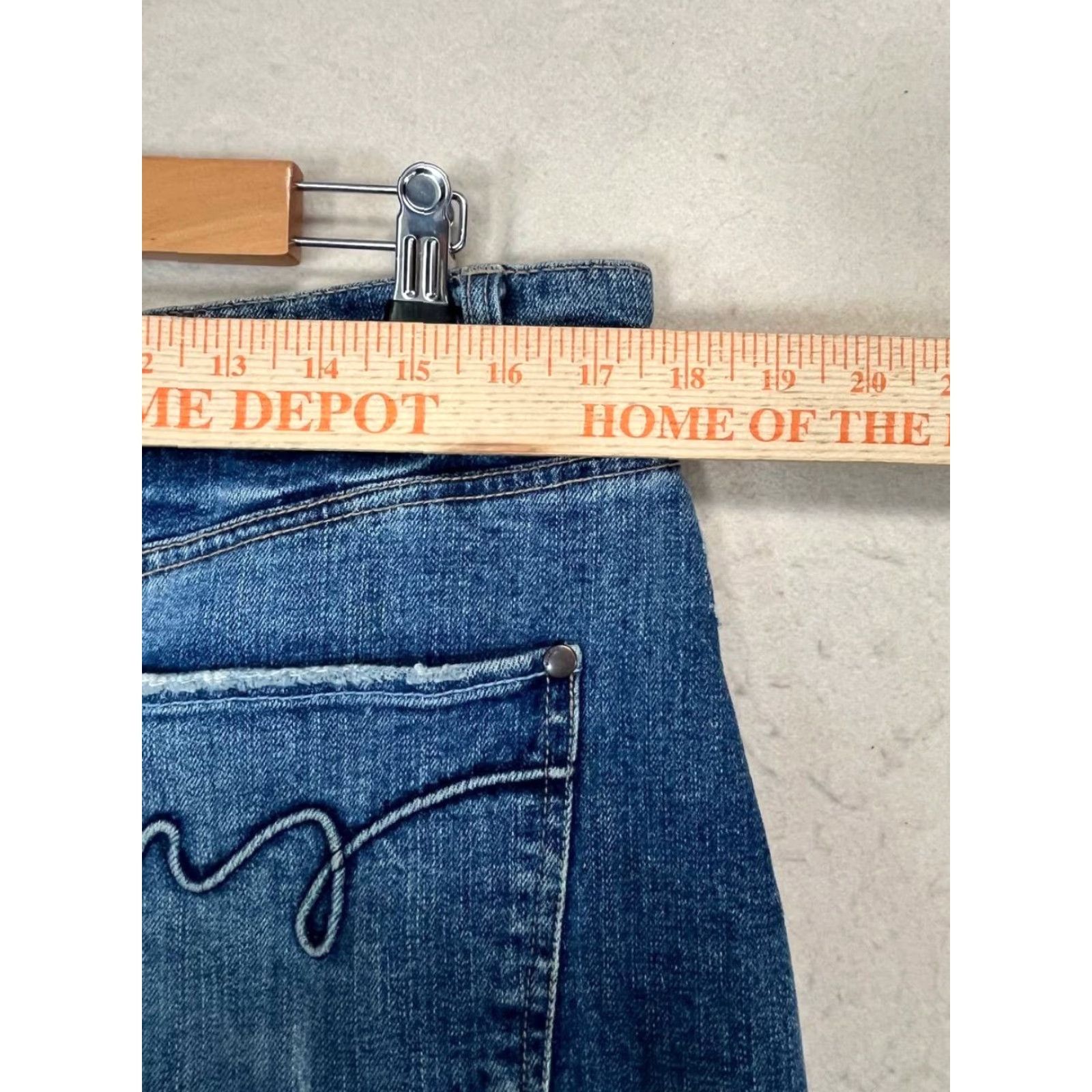 Mossimo Mossimo Skirt Womens 12 Blue Jean Raw Hem Kick Pleat Stretch Denim Short Mini Boho Western Classic Logo Zipper Button XS? Size 34" / US 12 / IT 48 - 3 Thumbnail