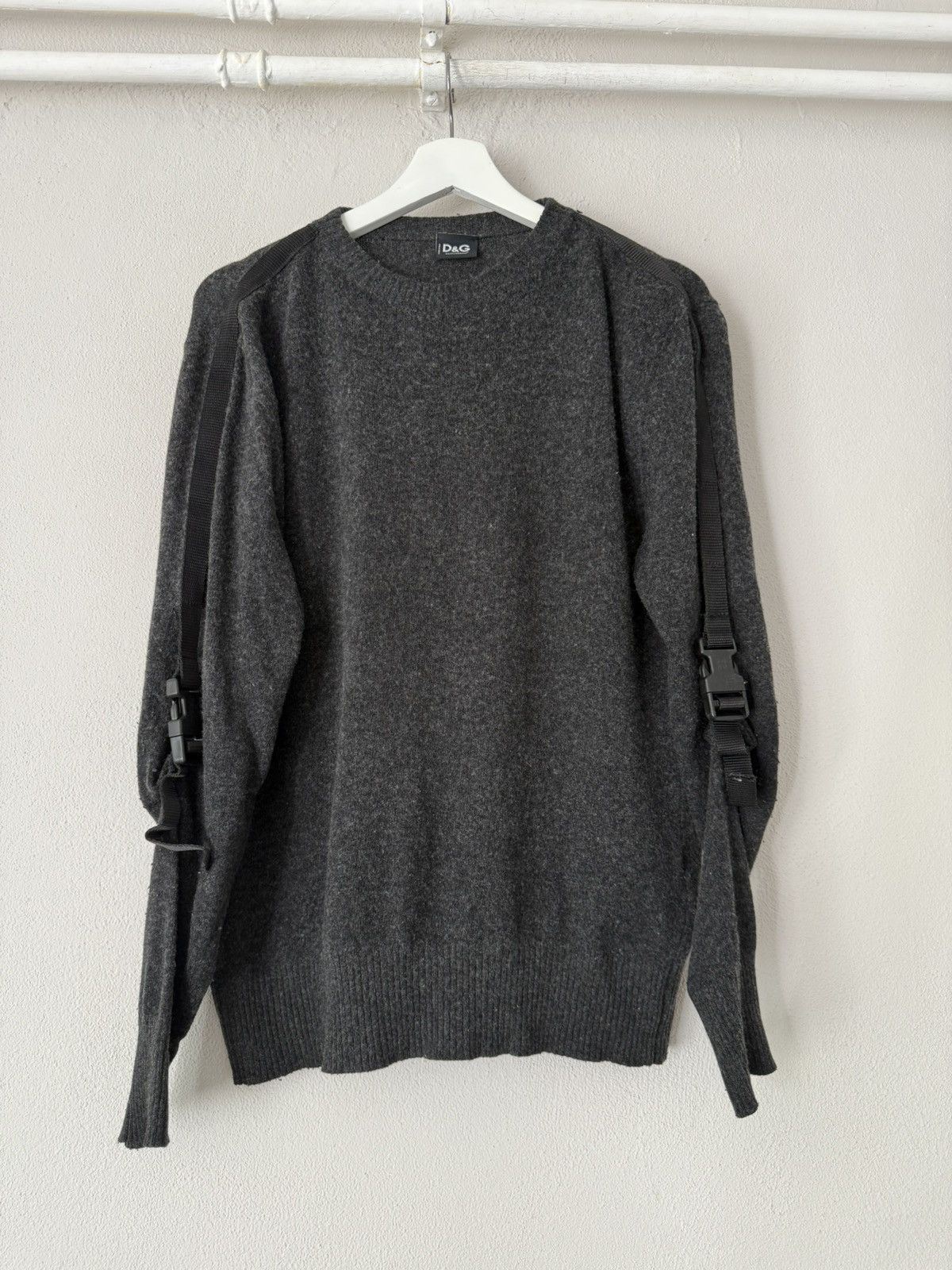 Dolce & Gabbana D&G Charcoal Wool Sweater with Tactical Strap Detail Size US M / EU 48-50 / 2 - 1 Thumbnail