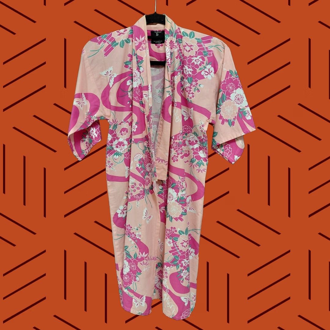 Vintage Midori International Kimono Womens See Measurements Pink Floral Robe Women Size ONE SIZE - 1 Thumbnail