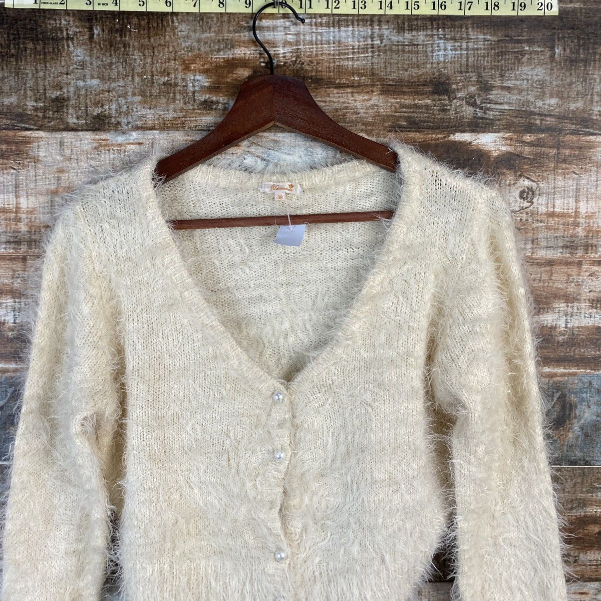 Homespun Knitwear DL Wallamanda White Mohair fur shaggy Knitwear #C1091 Size XS / US 0-2 / IT 36-38 - 2 Thumbnail