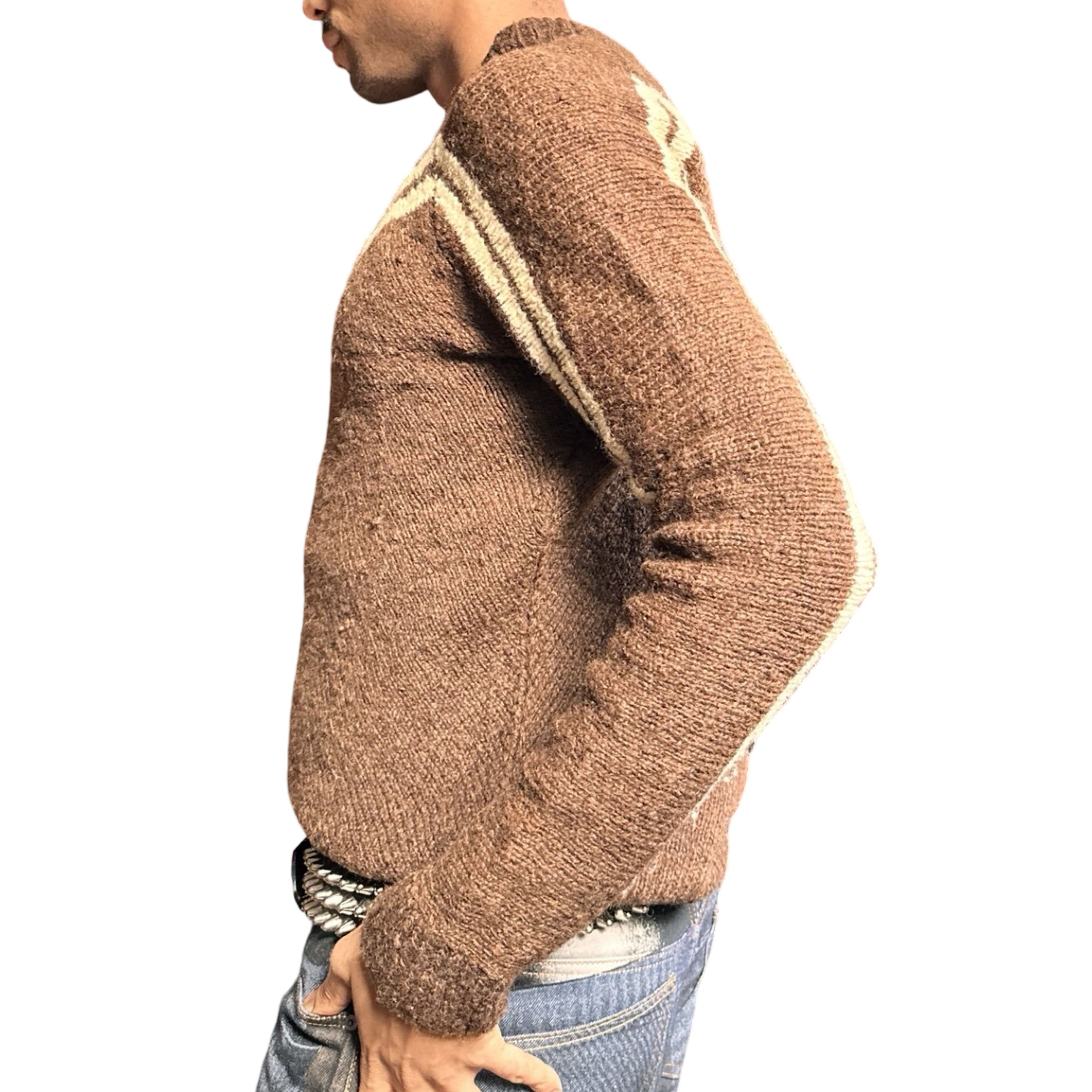 Vintage Vintage Brown Wool ‘Prada Style’ V Pattern Sweater – Large Size US L / EU 52-54 / 3 - 4 Thumbnail