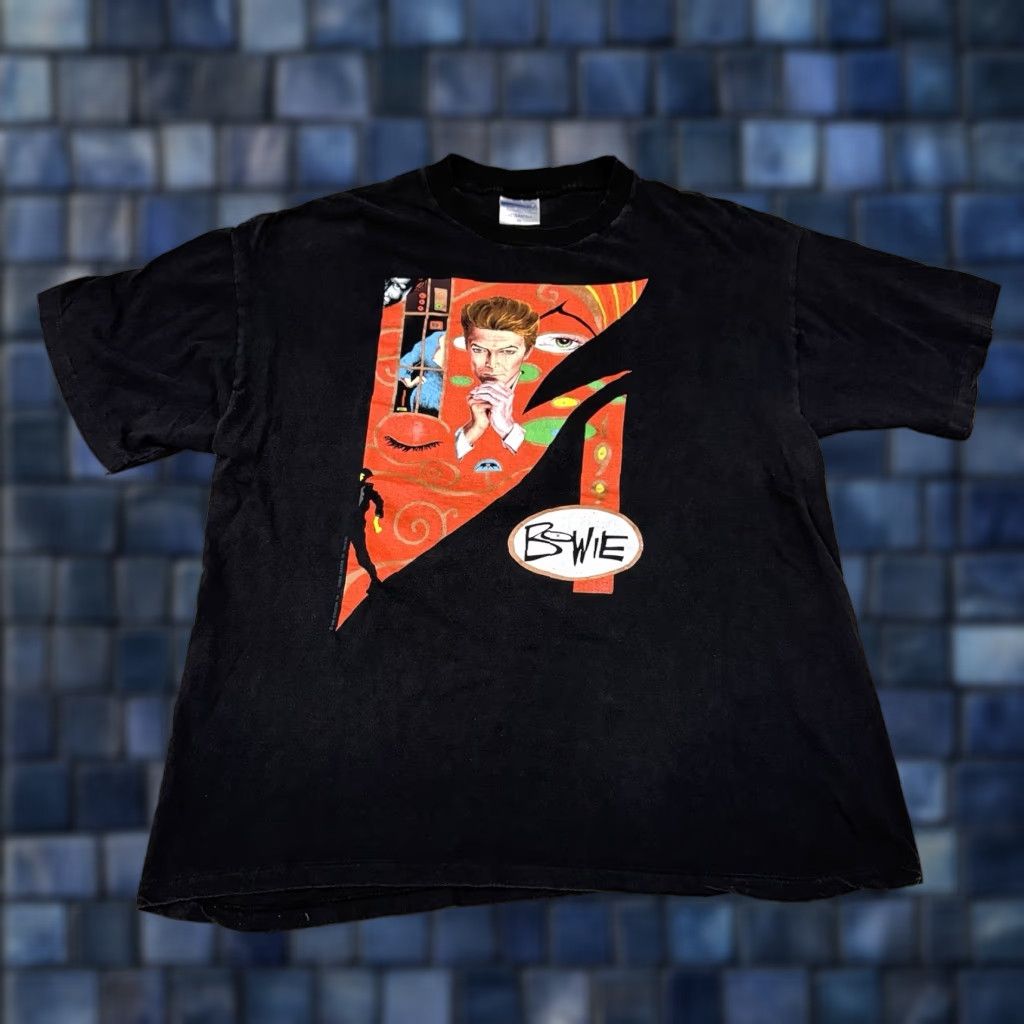 VINTAGE David Bowie 1990 Tour Rock Concert Eye Lip 2 Sided Black T-shirt XL Unbranded Unisex Adult Graphic Tee 1990s XL Black