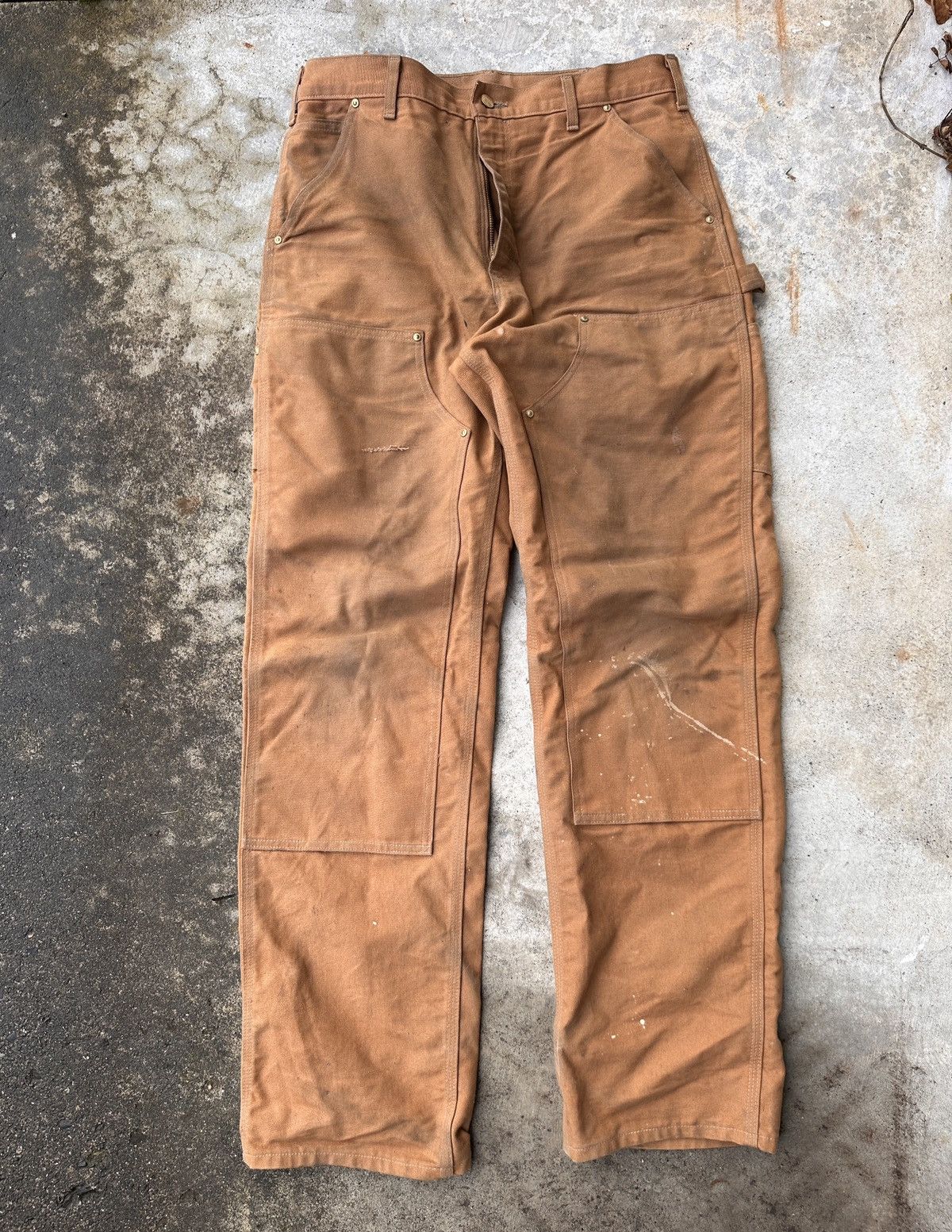 image of Carhartt Wip Trashed Dungarees Double Knee Carpenter Workwear Usa Painter in Brown, Men's (Size 33)