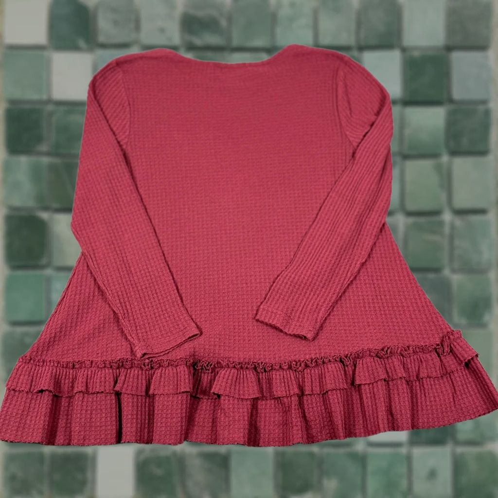 Vintage OSO Tunic Long Sleeve Burgundy Waffle Knit Ruffle Hem Relaxed Fit Casual Women M Medium Size M / US 6-8 / IT 42-44 - 1 Thumbnail