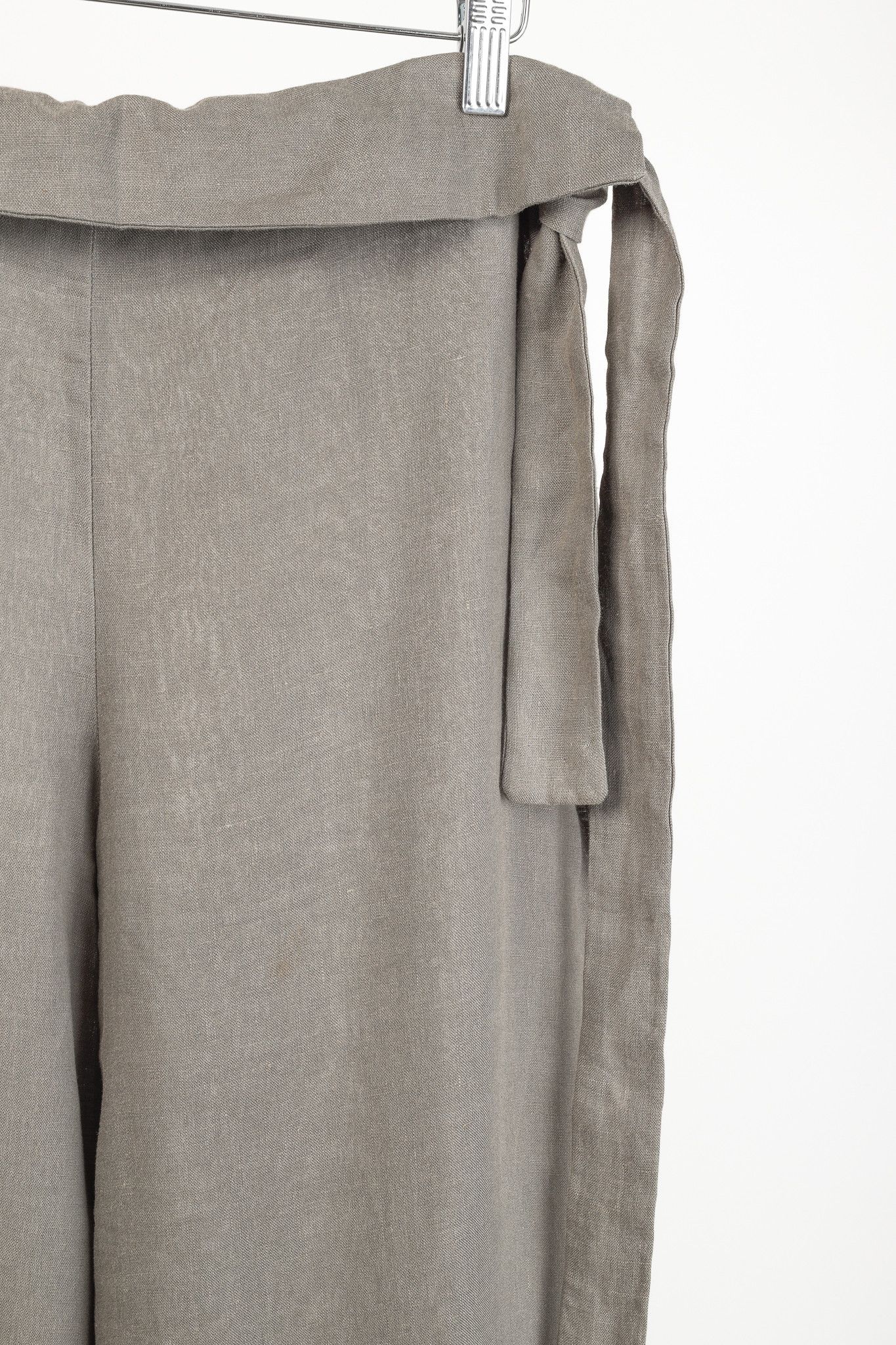 Sarah Pacini Sarah Pacini Taupe Linen Waist-Tie Wide-Leg Pants Size 32" / US 10 / IT 46 - 5 Thumbnail