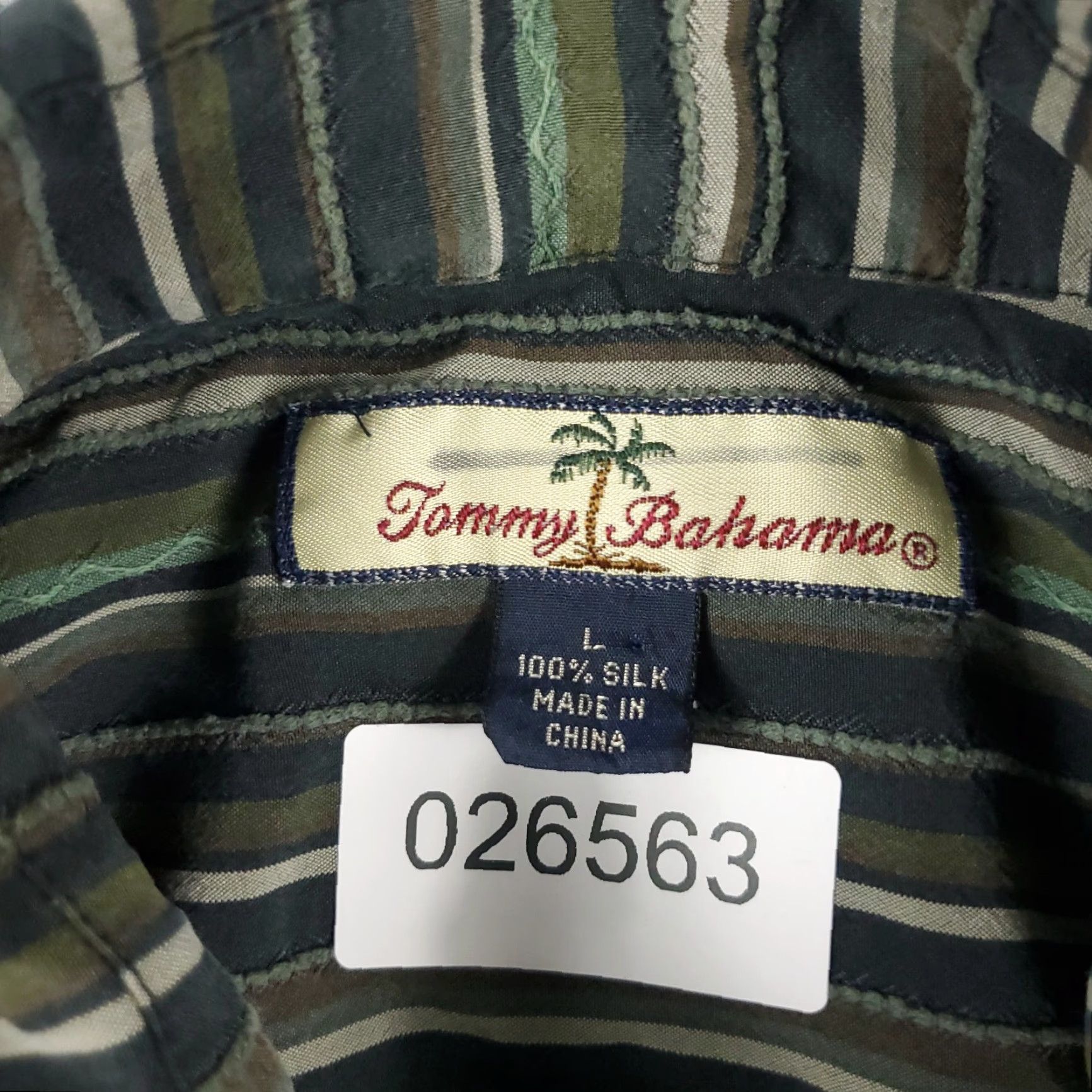 Tommy Bahama Tommy Bahama Silk Button-Up Shirt Men's Large Green Striped Long Sleeve Size US L / EU 52-54 / 3 - 7 Thumbnail