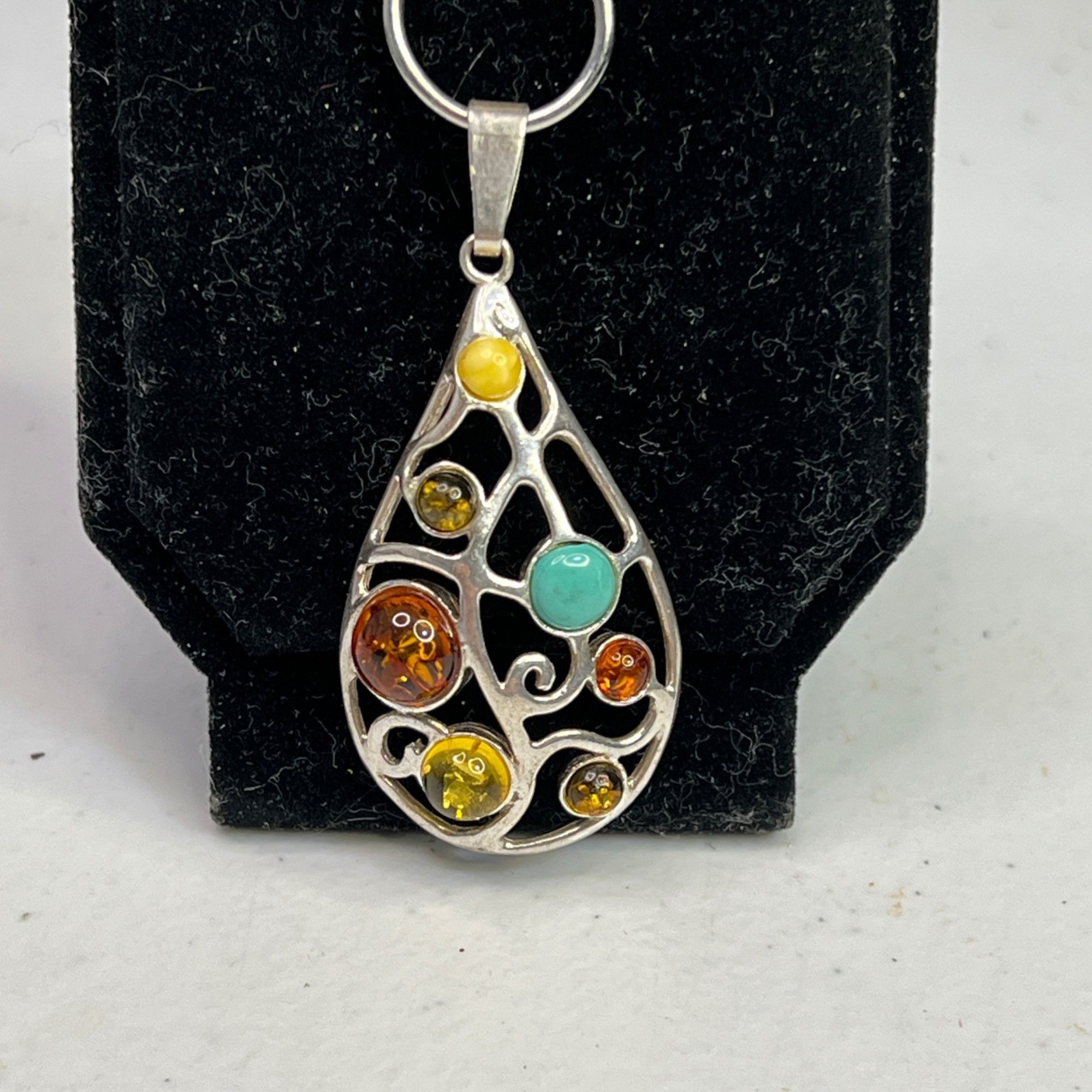 Other Teardrop Sterling Silver Pendant W/ Multi-Color Amber Stones Size ONE SIZE - 3 Thumbnail