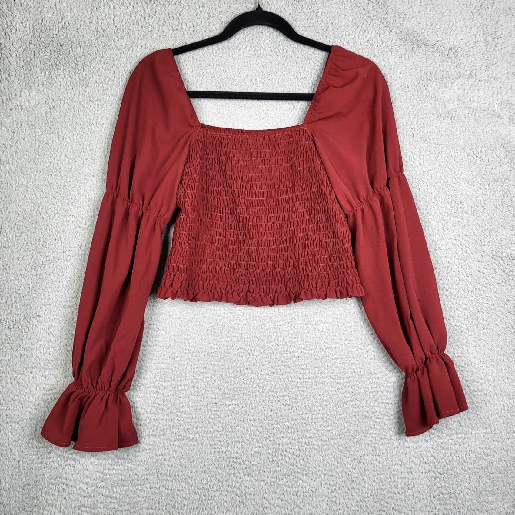 Vintage Dee Elly Blouse Mock Neck Long Sleeve Red Cotton Blend Size M NEW Size M / US 6-8 / IT 42-44 - 3 Thumbnail