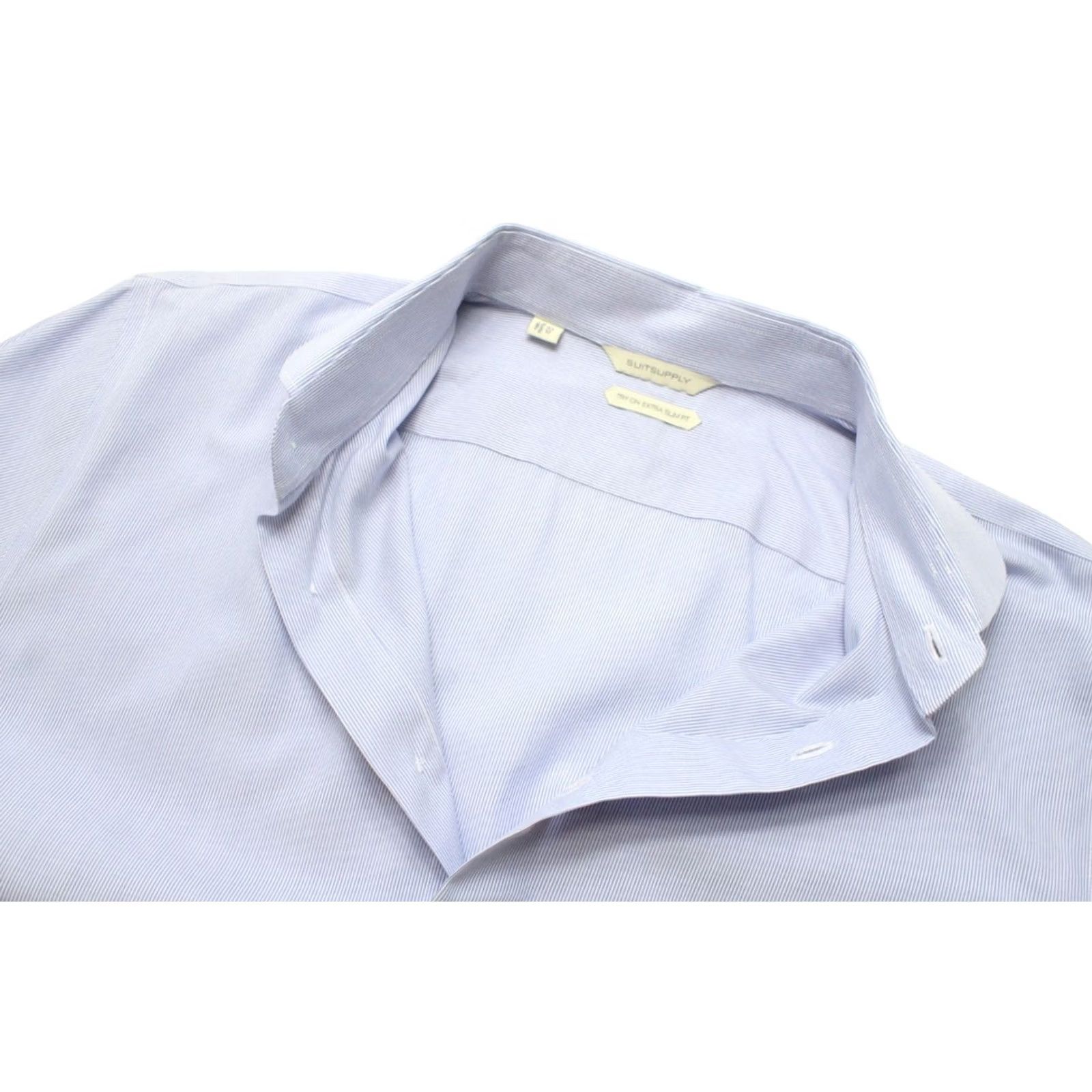 Suitsupply Suitsupply Try On Extra Slim Fit Formal Shirt Men's 43 / 17 Cutaway Collar Blue Pinstripe Dress Shirt Button-Up Button Cuffs Long Sleeve Size 46R - 4 Thumbnail