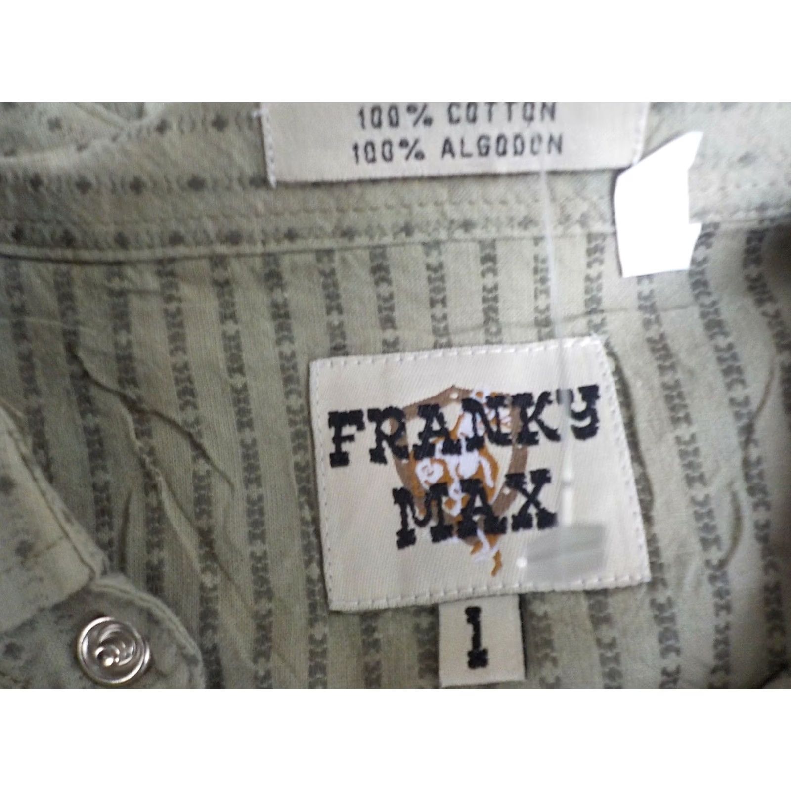 Vintage FRANKY MAX Pearl Snap Western Shirt Khaki Long Sleeve Studded Embroidery Geometric NWT LG Mens Size US L / EU 52-54 / 3 - 6 Thumbnail