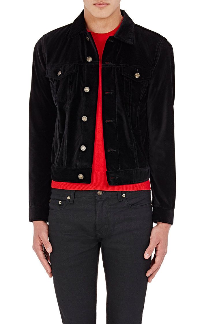 Saint Laurent Paris Black Studded Music Note Velvet Trucker Jacket Size US L / EU 52-54 / 3 - 2 Thumbnail