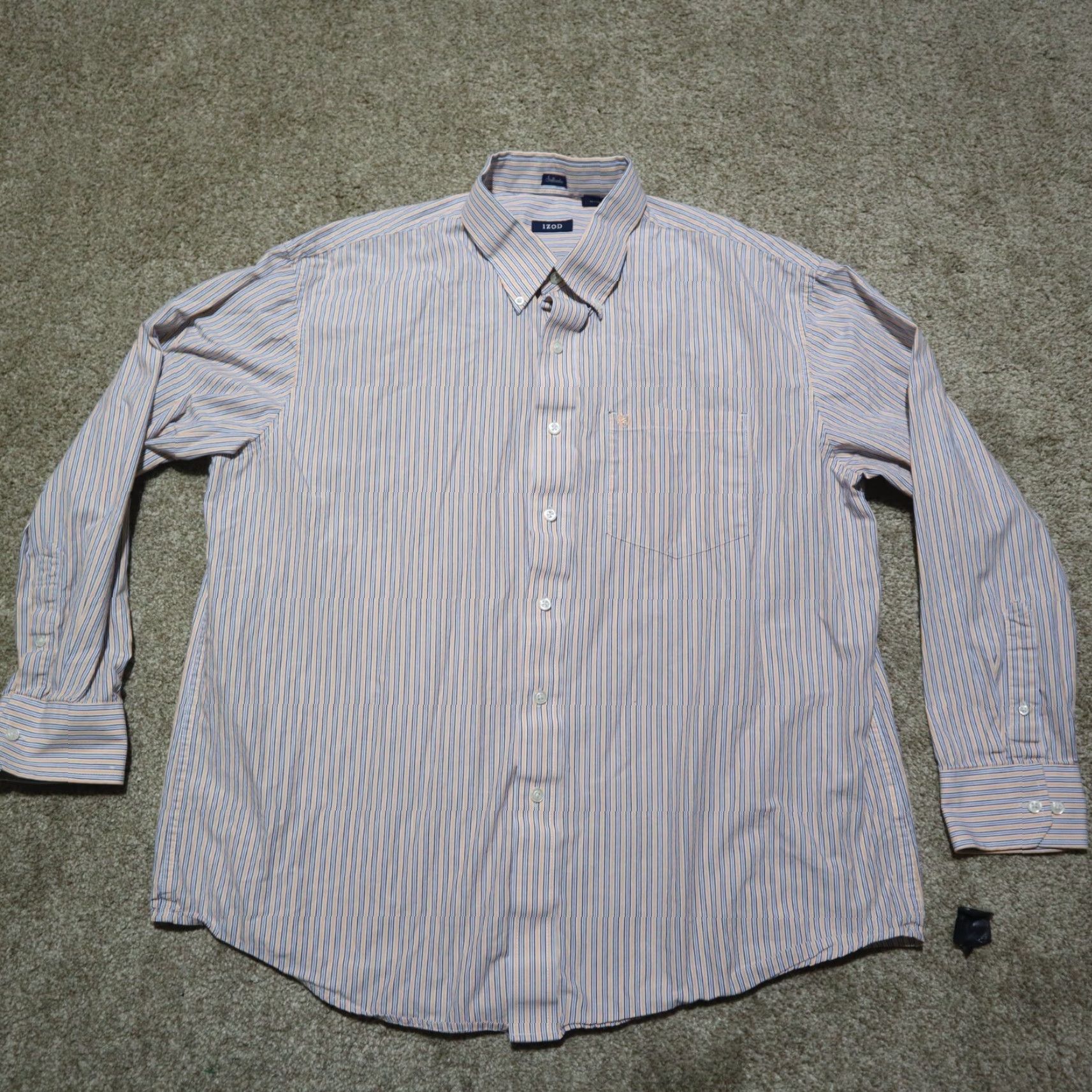 Izod IZOD Shirt Adult XL Button-Down Striped Blue White Multicolor Cotton Blend Flannel Long Sleeve Pockets Nostalgic Outdoor Classic Mens XL Shirt Size US XL / EU 56 / 4 - 2 Thumbnail