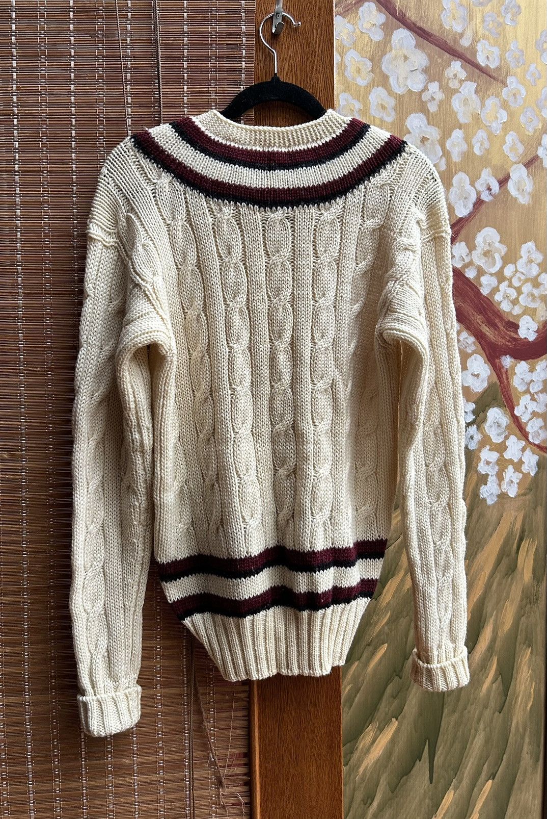 Vintage 40-50s Wool Cable Knit Varsity V-Neck Jumper T.C.Marsh & Son Size US L / EU 52-54 / 3 - 2 Thumbnail
