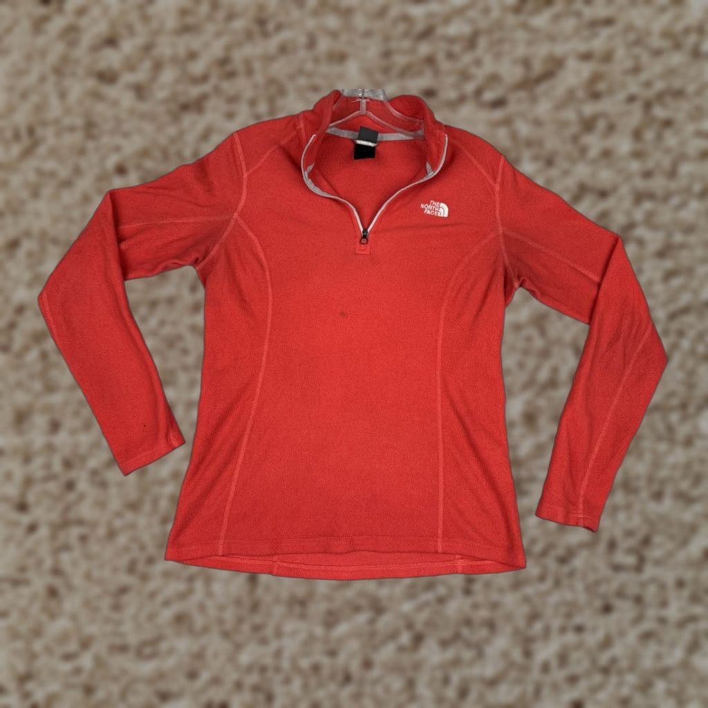 The North Face Pullover Womens Medium Red 1/4 Zip Lightweight Fleece Hiking