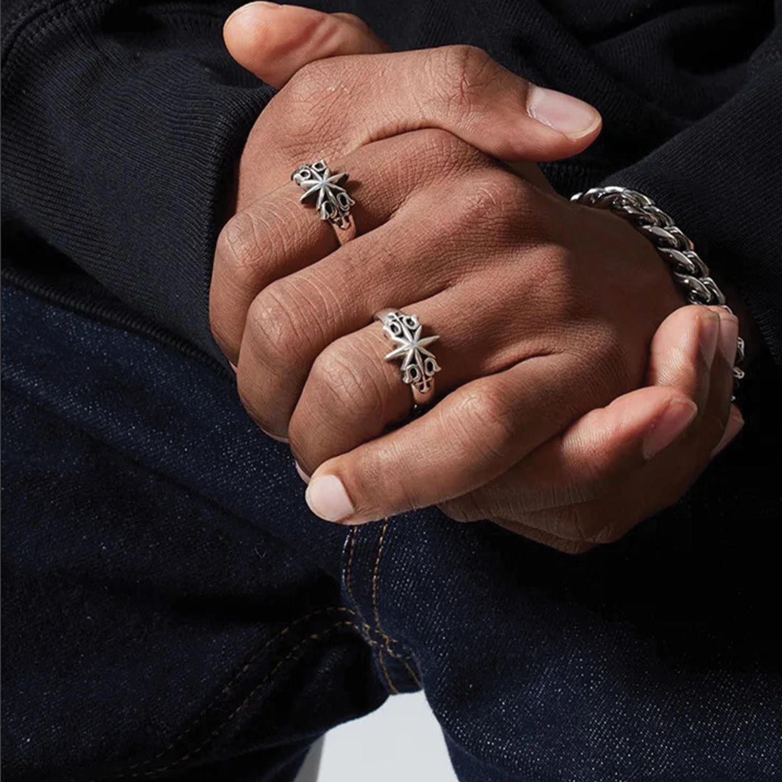 Jewelry Silver Gothic Star Signet Ring, Men's Statement Ring Size ONE SIZE - 1 Thumbnail