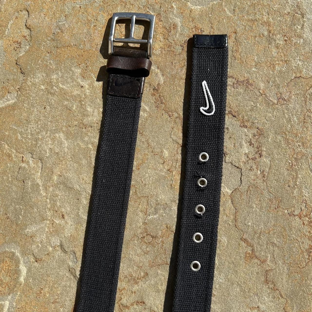 Nike Nike Black Canvas Brown Leather Belt Size ONE SIZE - 3 Thumbnail