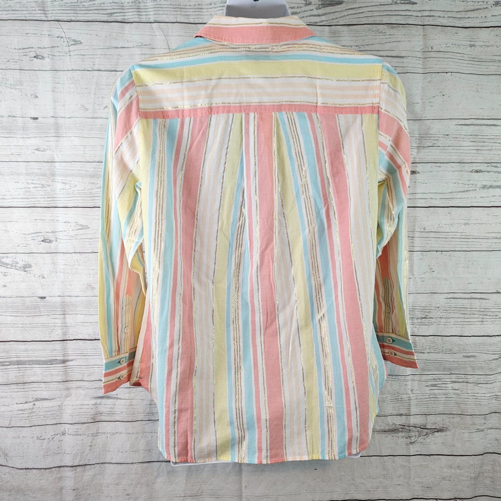 Talbots Talbots Womens Button Up Top Sz 1X Pink Blue Stripe Long Sleeve Cotton Blend Button-Up Shirt Womens Plus 1X Pink Stripe Vintage No (adjusted) Size XL / US 12-14 / IT 48-50 - 3 Thumbnail