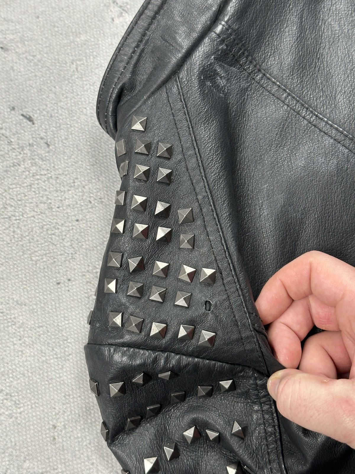 Genuine Leather Never Denim Studded Leather Biker Jacket Black Punk Moto Y2K Size S / US 4 / IT 40 - 15 Thumbnail