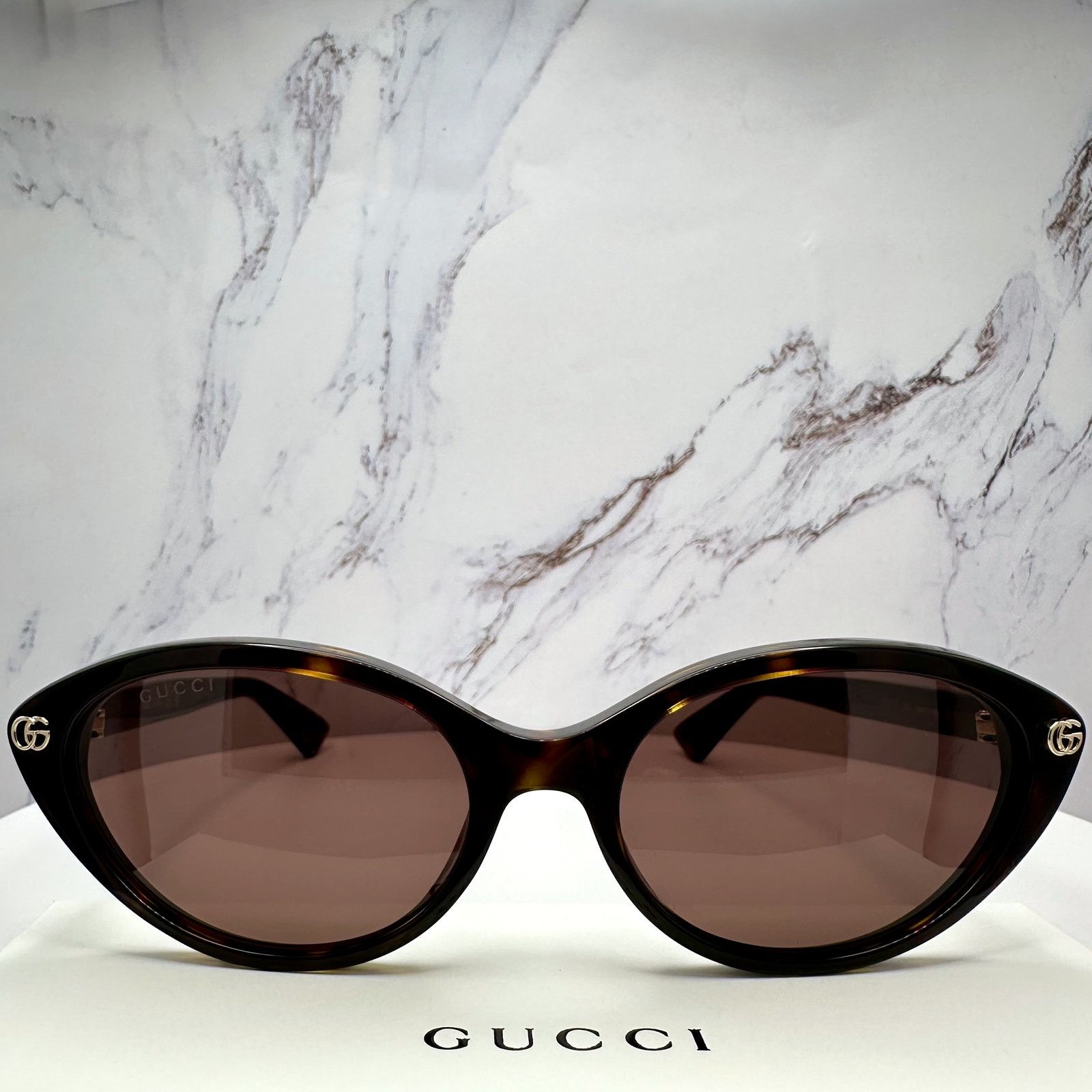 Gucci New GUCCI Sunglasses Brown Cat Eye Gold Metal Front GG Logo Size ONE SIZE - 21 Thumbnail
