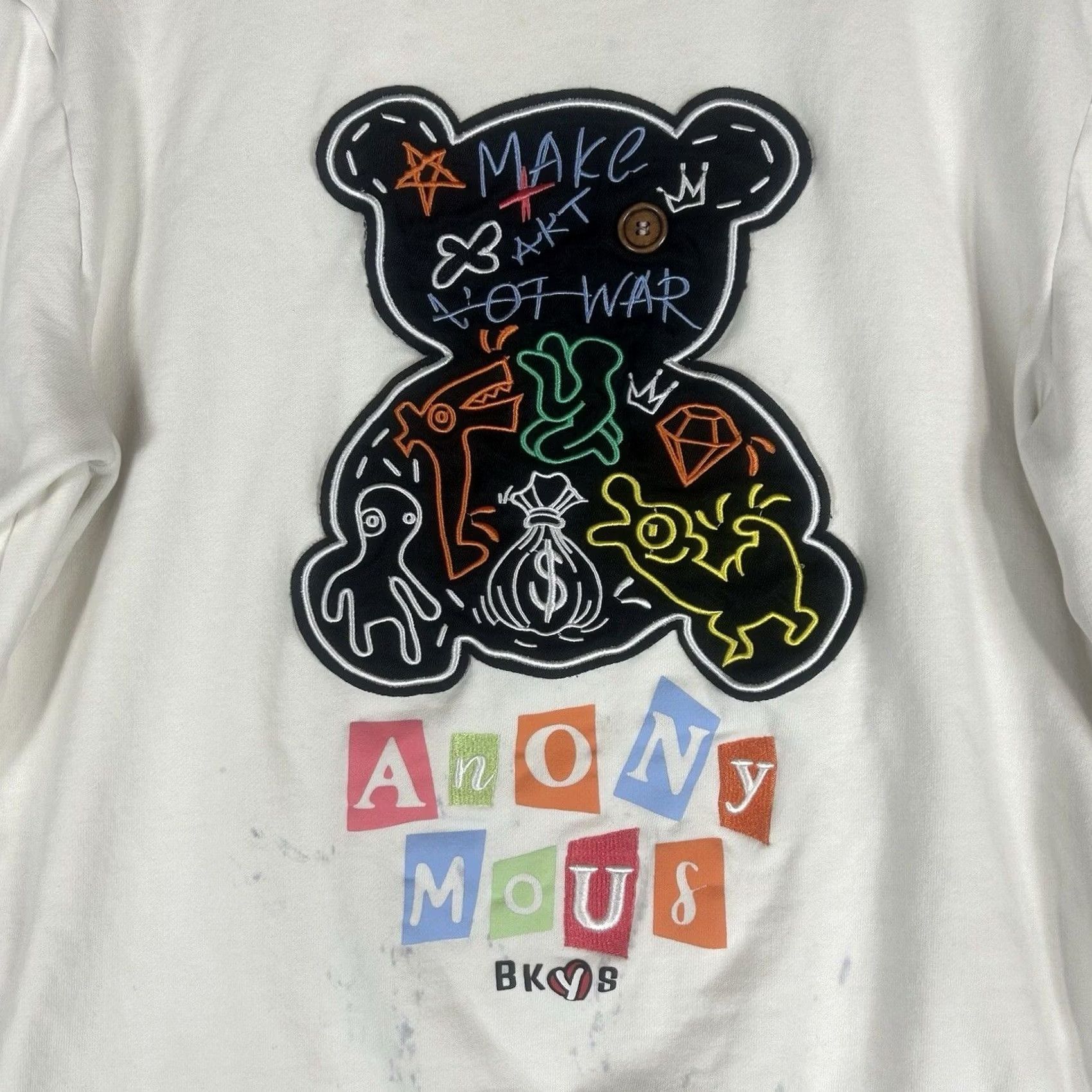 Vintage VINTAGE BKYS Embroidered Sweatshirt Mens M White Stained Graphic Print Embroidered Bunny L/S Crew Neck Pullover 100% Cotton Size US M / EU 48-50 / 2 - 2 Thumbnail