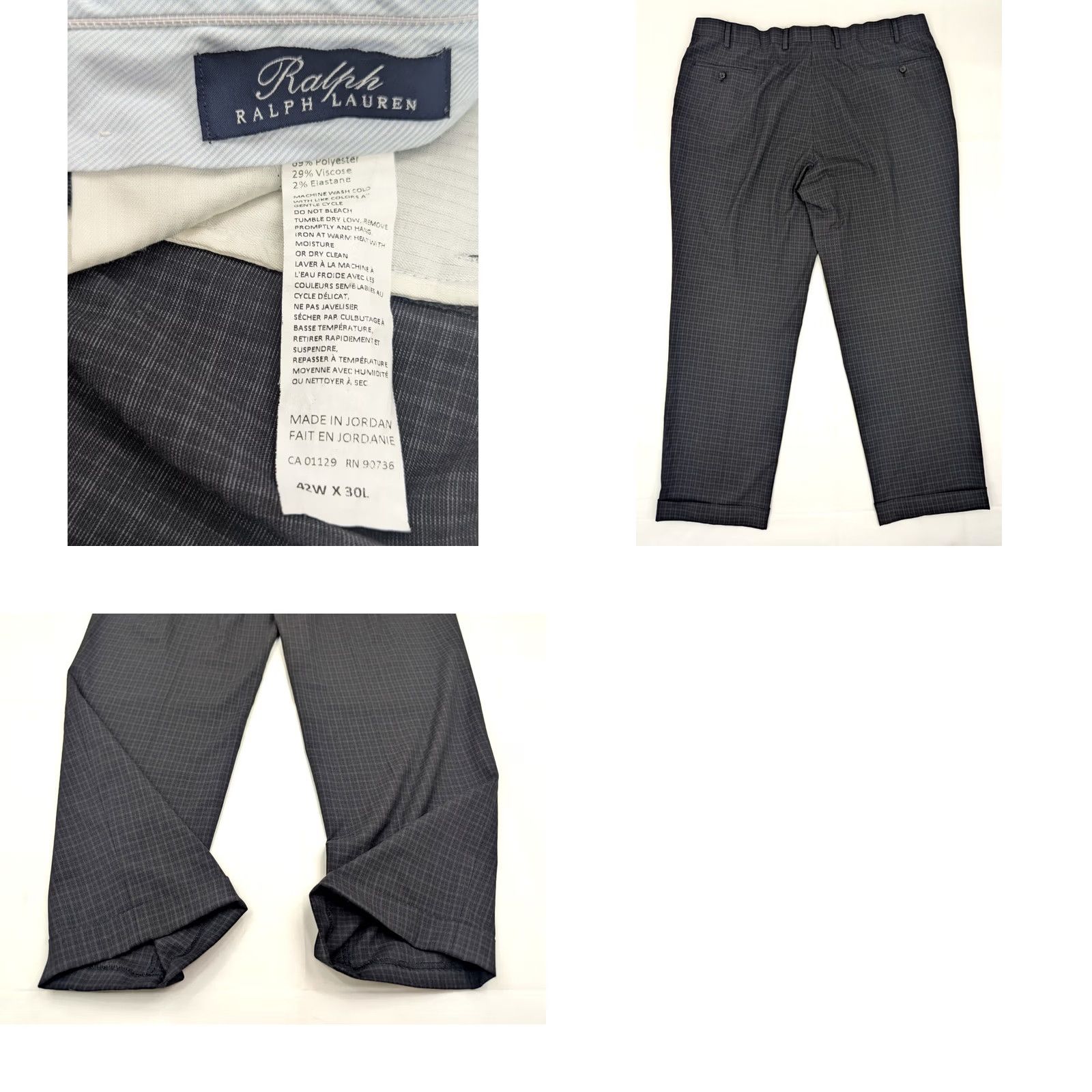 Ralph Lauren Ralph Lauren Blue Label Straight Pant Men 42x30 Gray Plaid Dress Pants Reg 42in Waist X 29.5in Inseam Wide USP Logo Zipper Button Hook & Eye Size US 42 / EU 58 - 8 Thumbnail