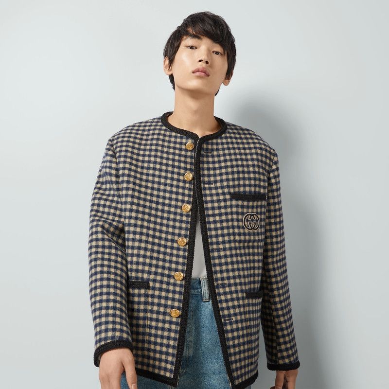 Gucci o1loc1c0126 770950 Wool Gingham Jacket With Interlocking G Size US L / EU 52-54 / 3 - 5 Thumbnail
