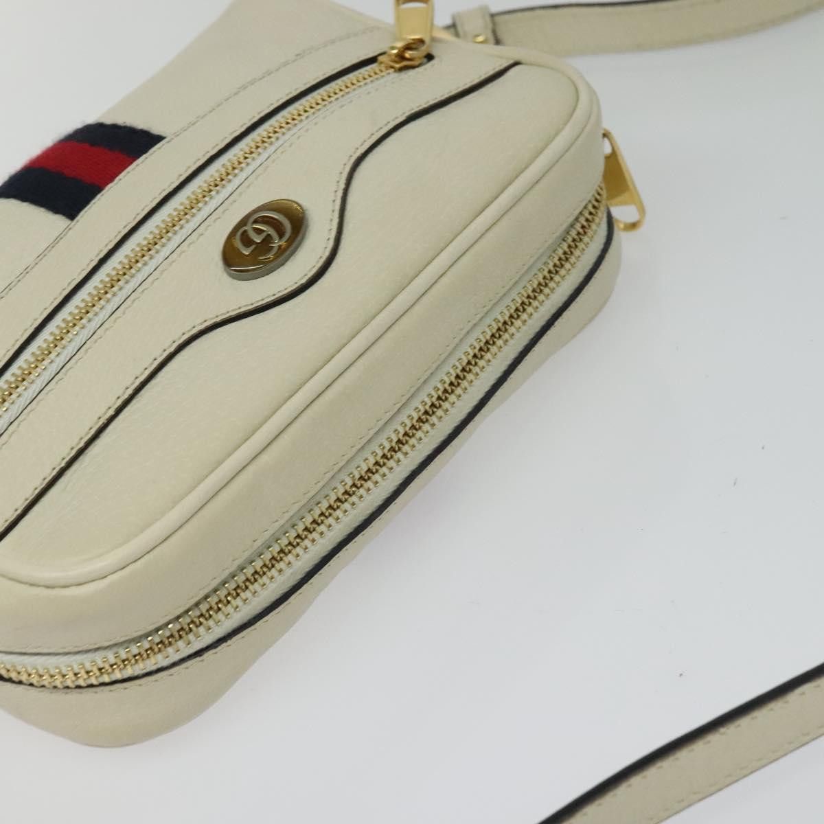 Gucci GUCCI Sherry Line Shoulder Bag Leather White Red Navy Size ONE SIZE - 6 Thumbnail