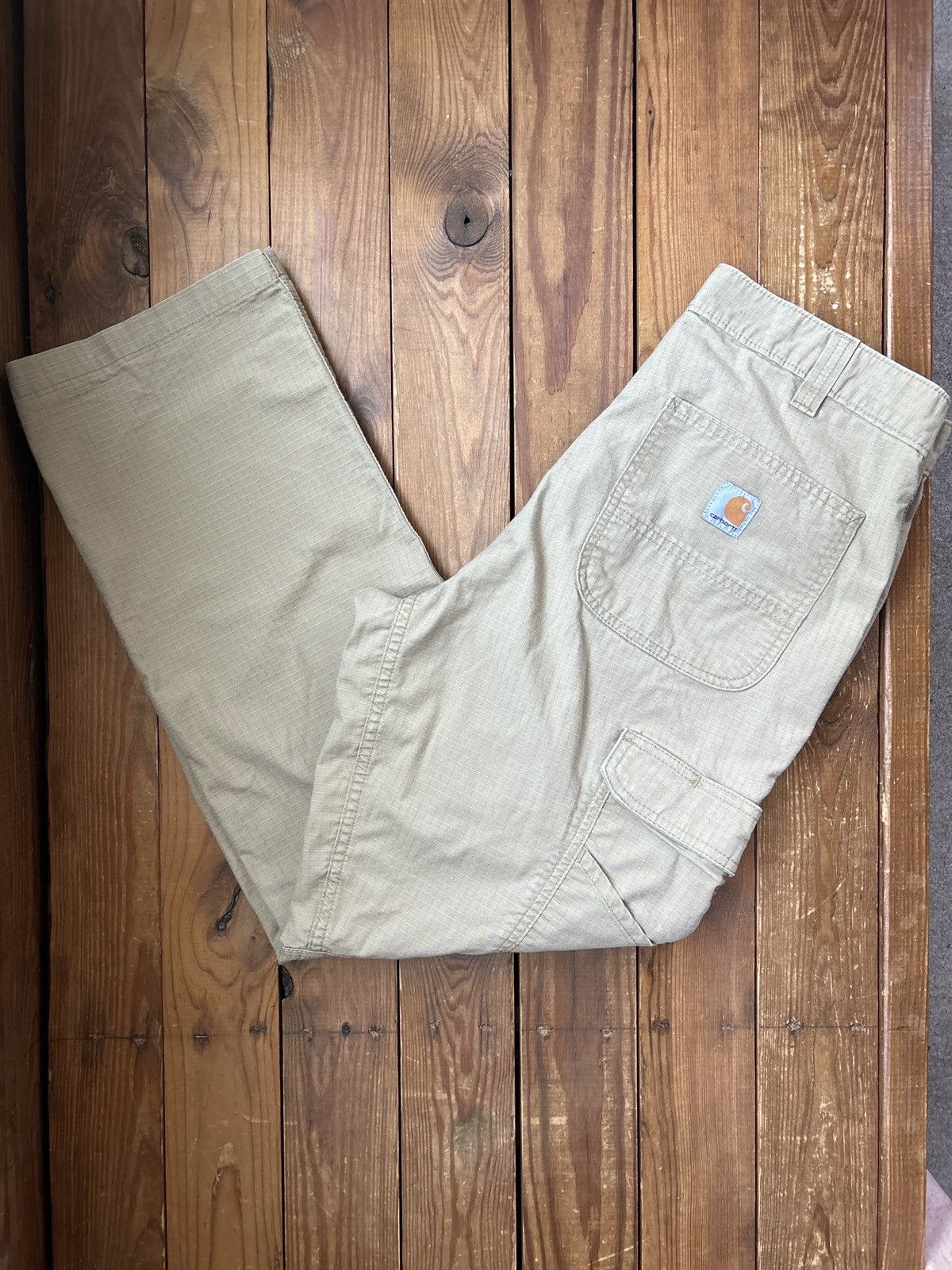 Carhartt × Vintage Vintage Carhartt Tan Ripstop Cargo Pants Size US 33 - 1 Thumbnail