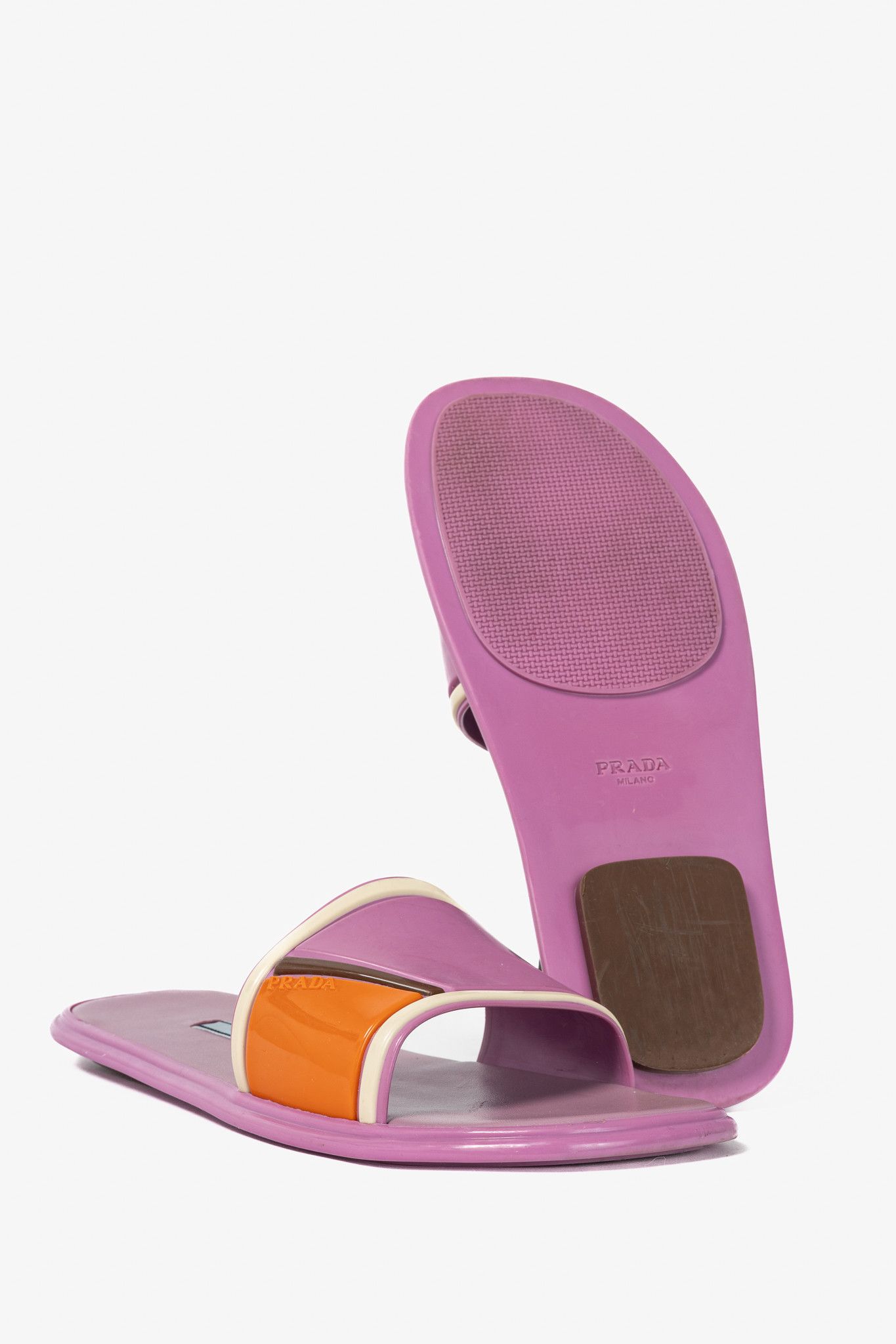 Prada Prada SS17 Runway Pink Color-Block Rubber & Leather Slides Size US 7.5 / IT 37.5 - 5 Thumbnail