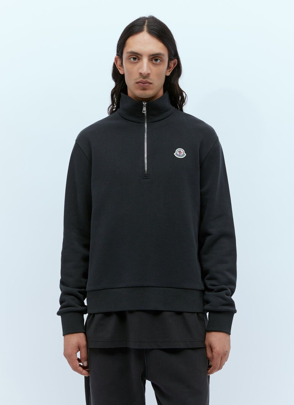 image of Moncler Logo Patch Half-Zip Sweatshirt in Black, Men's (Size 2XL)